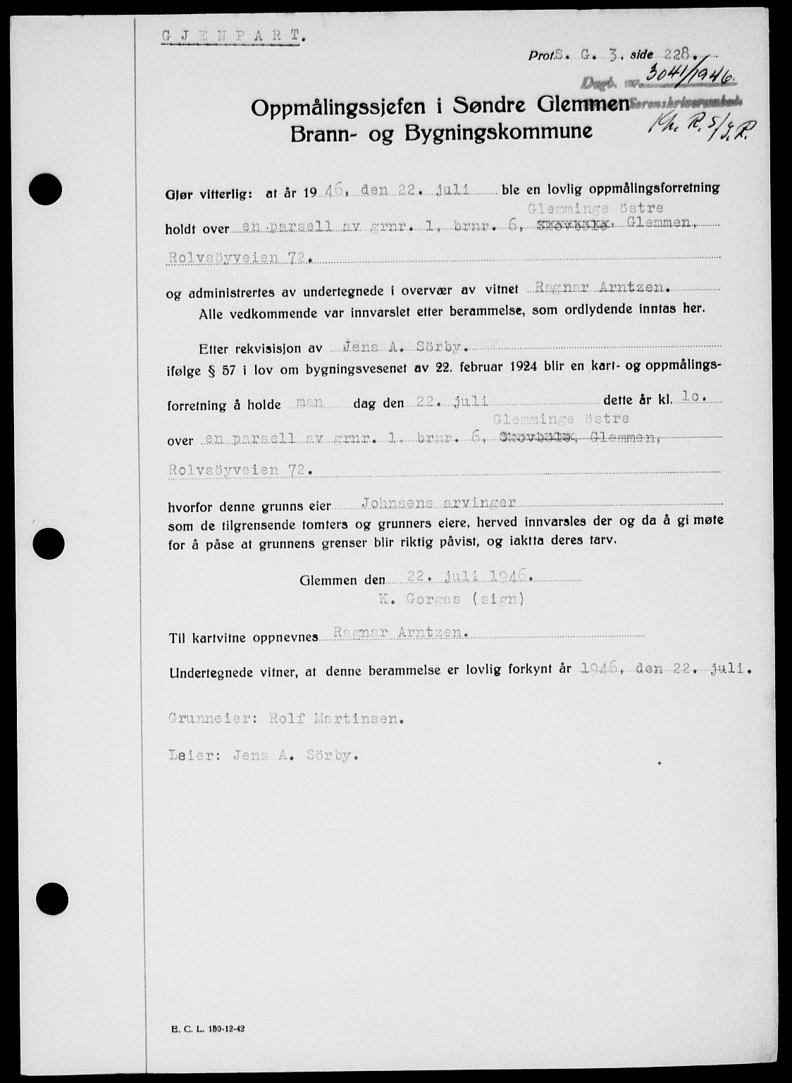 Onsøy sorenskriveri, SAO/A-10474/G/Ga/Gab/L0018: Mortgage book no. II A-18, 1946-1947, Diary no: : 3041/1946