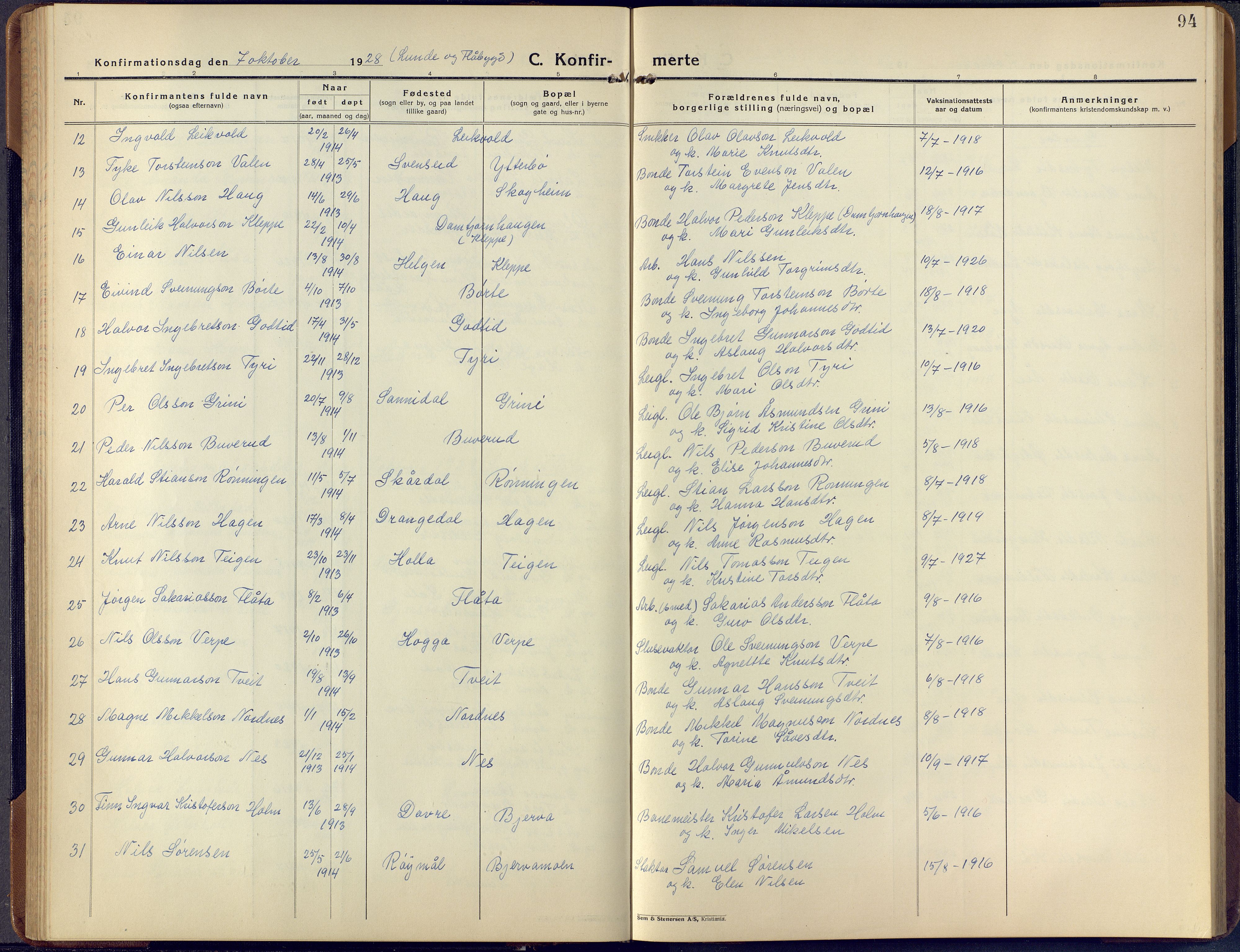 Lunde kirkebøker, SAKO/A-282/F/Fa/L0006: Parish register (official) no. I 6, 1922-1940, p. 94