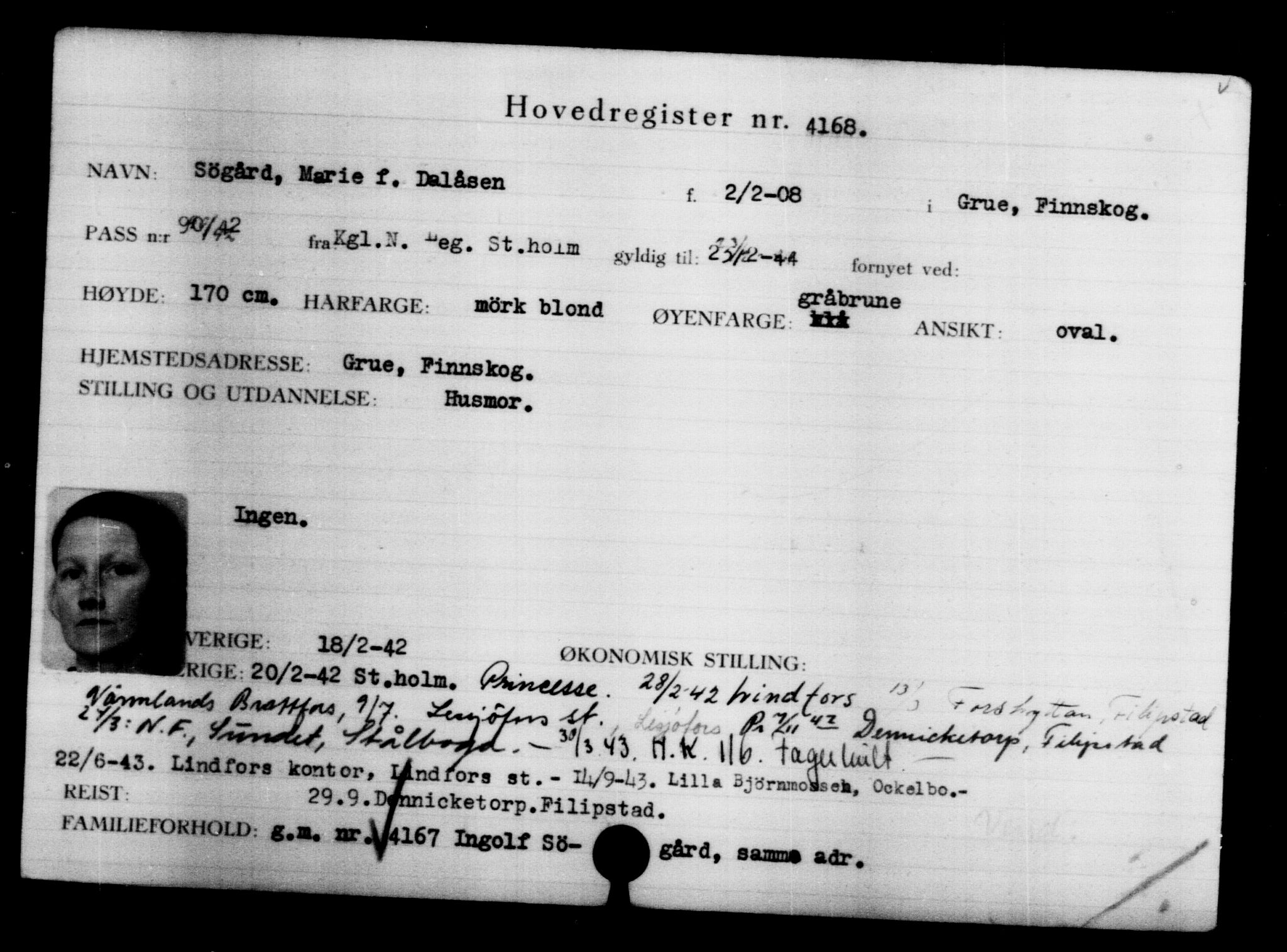 Utenriksstasjonene, Legasjonen i Stockholm, Flyktningkontoret, AV/RA-S-6753/V/Va/L0004: Kjesäterkartoteket, flyktninger med registreringsnr. 3496-6610, 1940-1945, p. 811