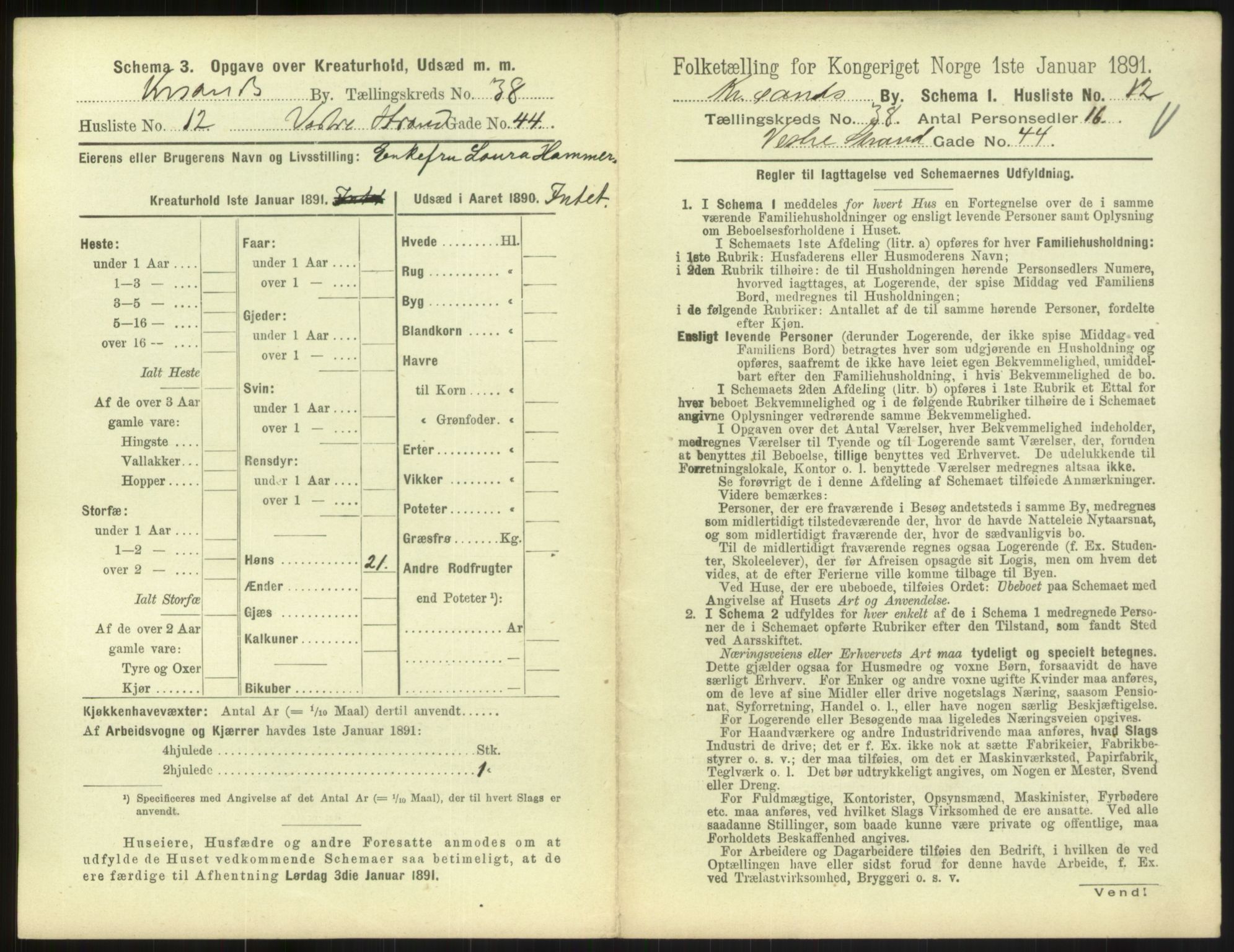 RA, 1891 census for 1001 Kristiansand, 1891, p. 2122