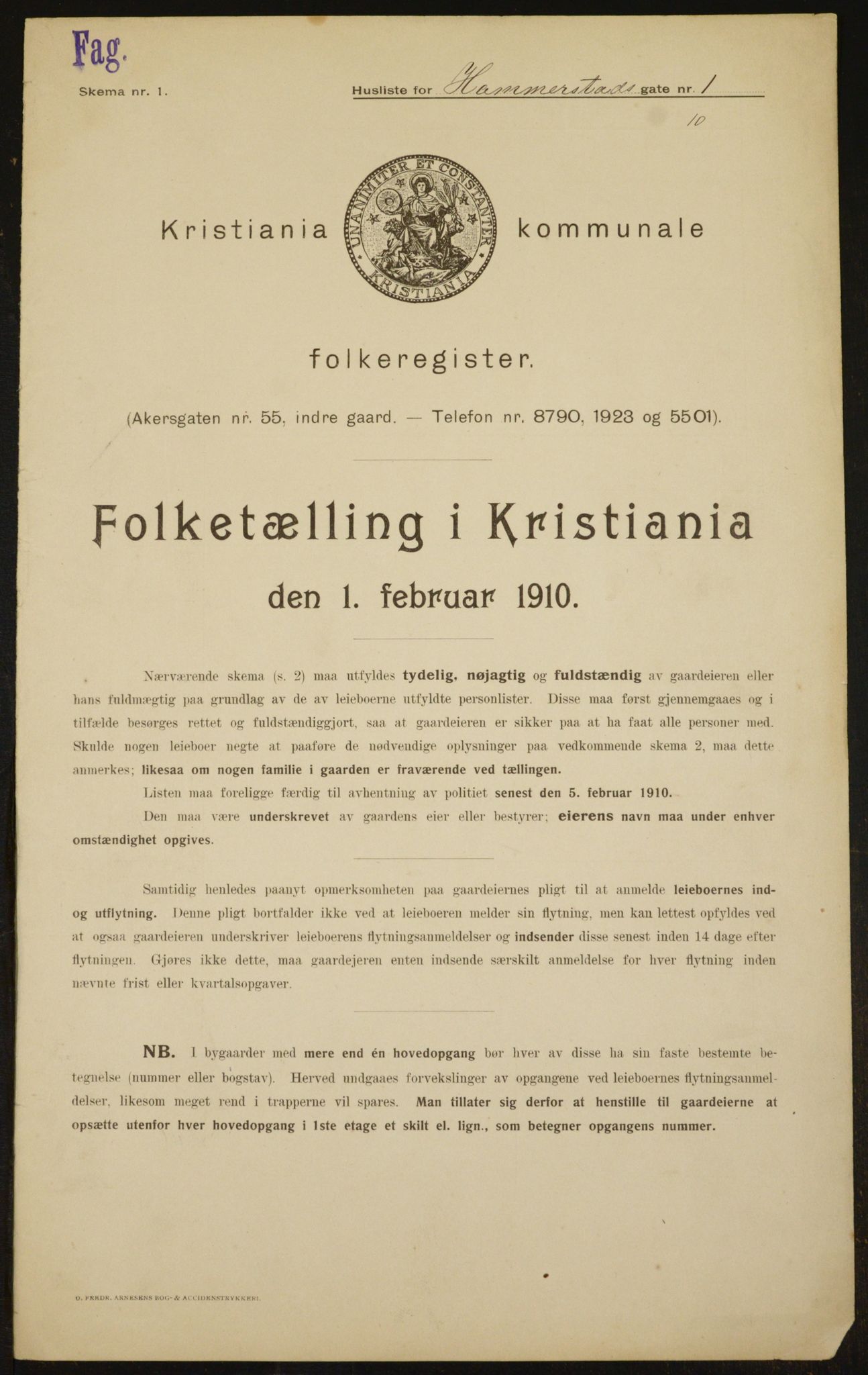 OBA, Municipal Census 1910 for Kristiania, 1910, p. 32365