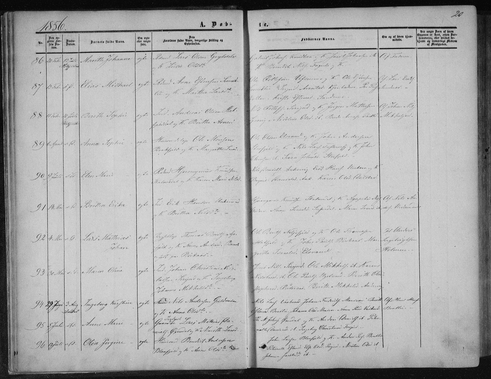 Ministerialprotokoller, klokkerbøker og fødselsregistre - Nordland, SAT/A-1459/820/L0293: Parish register (official) no. 820A14, 1855-1865, p. 20
