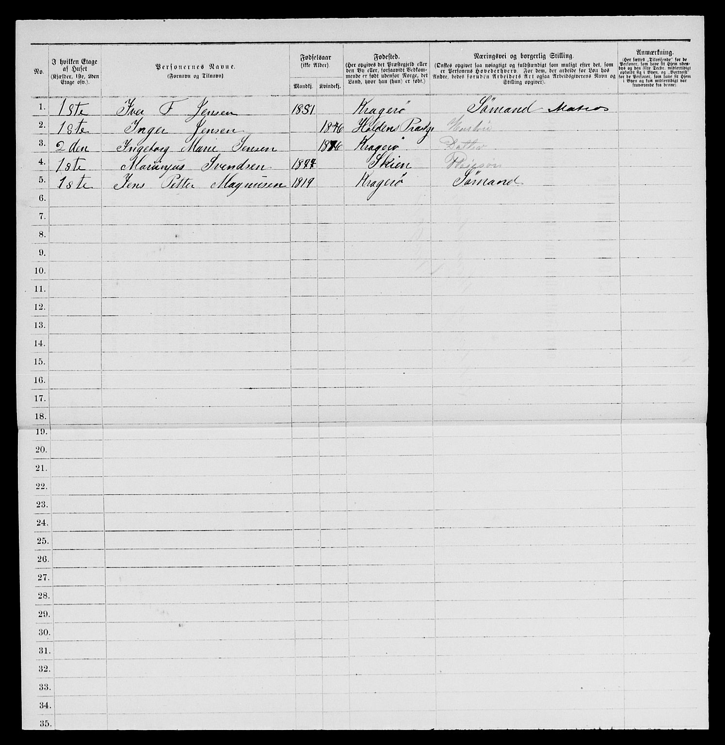 SAKO, 1885 census for 0801 Kragerø, 1885, p. 710