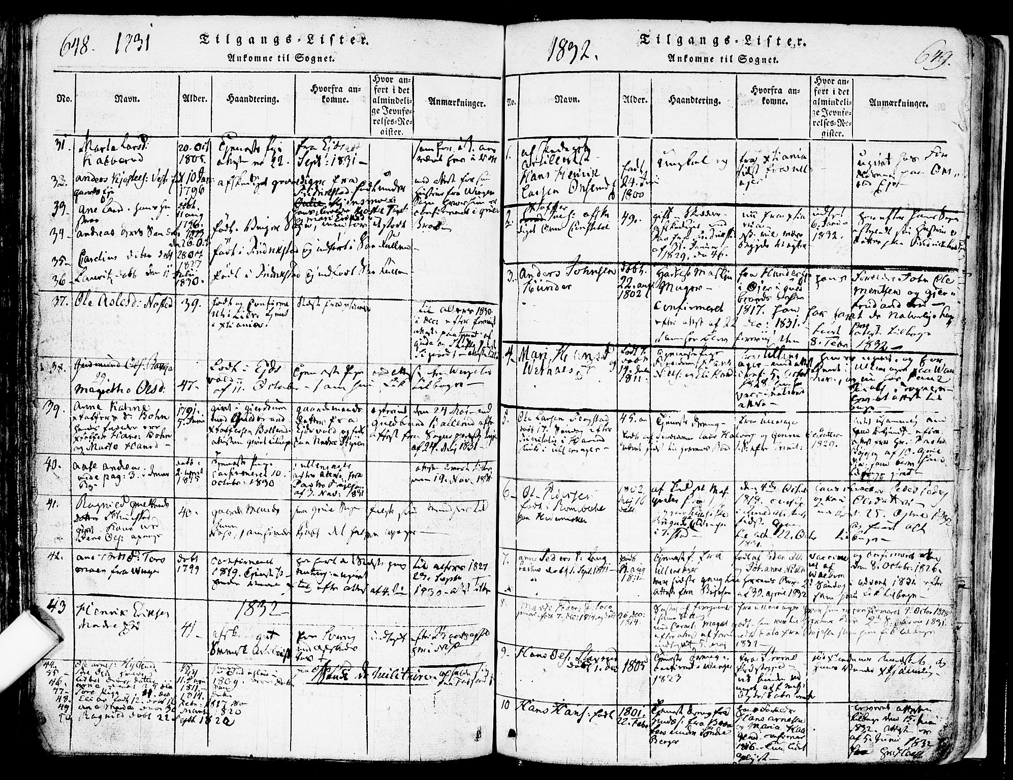 Nes prestekontor Kirkebøker, SAO/A-10410/F/Fa/L0005: Parish register (official) no. I 5, 1815-1835, p. 648-649