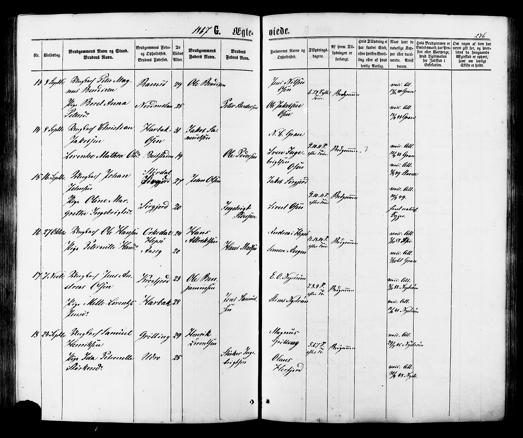 Ministerialprotokoller, klokkerbøker og fødselsregistre - Sør-Trøndelag, AV/SAT-A-1456/657/L0706: Parish register (official) no. 657A07, 1867-1878, p. 286