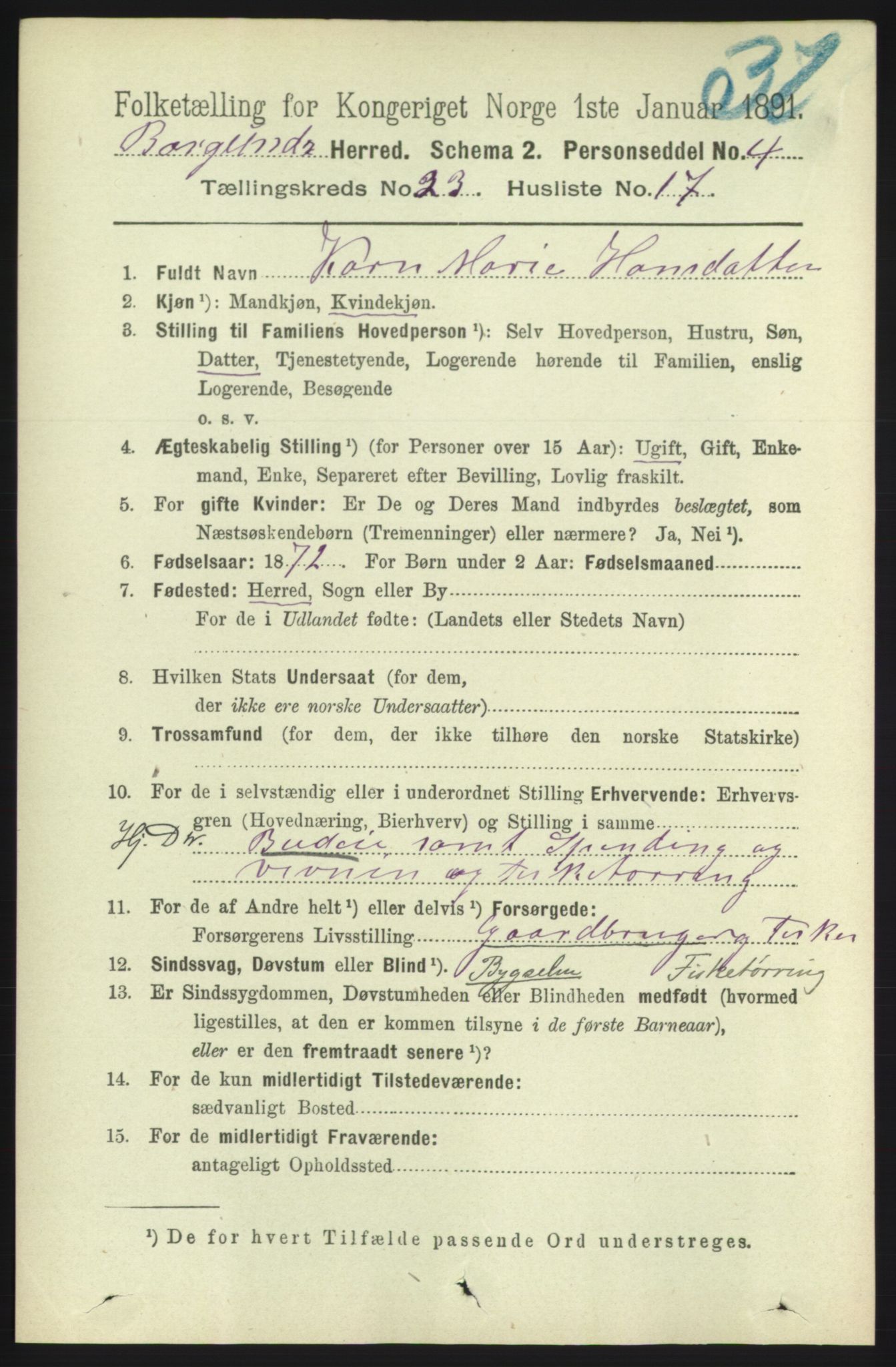 RA, 1891 census for 1531 Borgund, 1891, p. 7077