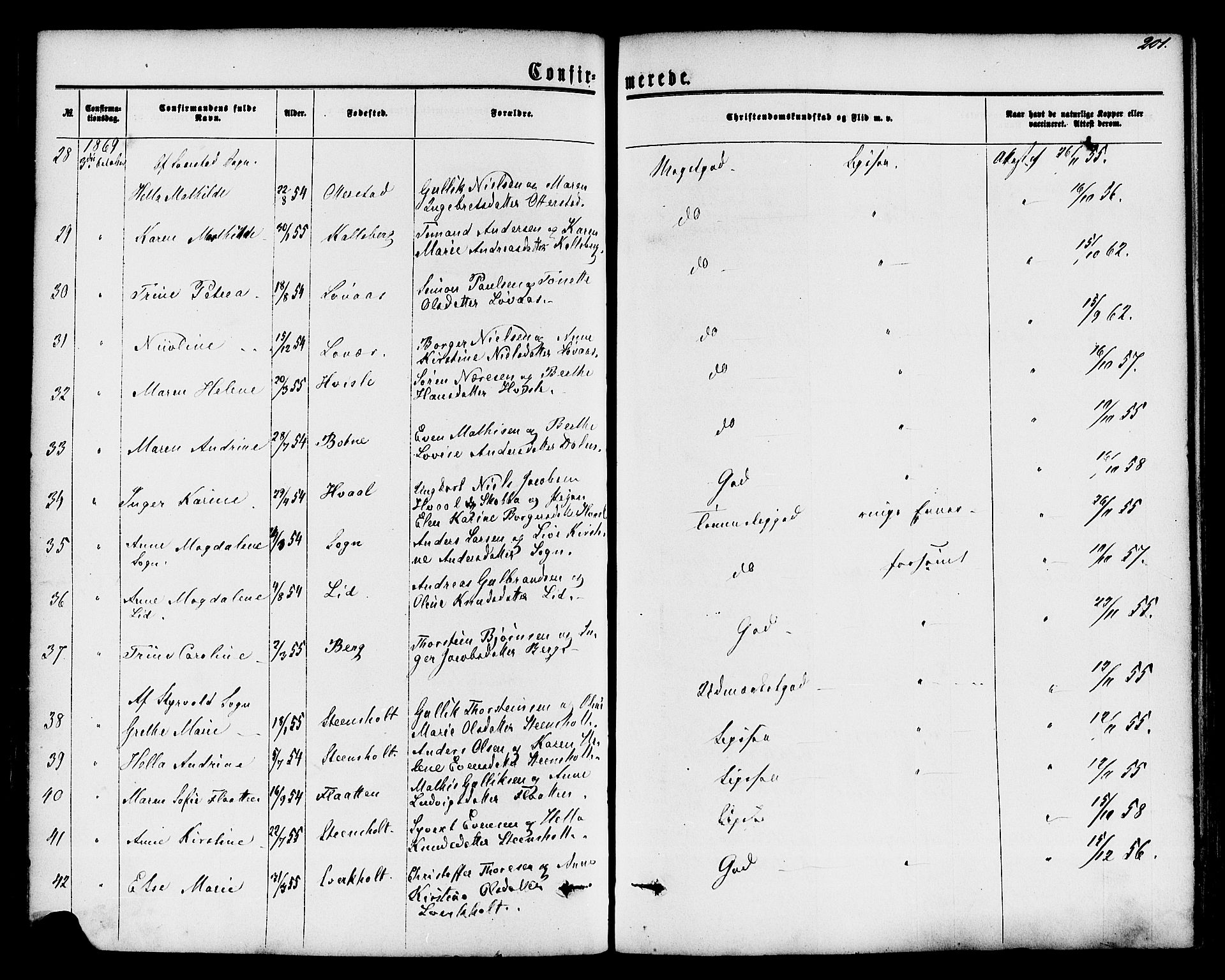 Lardal kirkebøker, AV/SAKO-A-350/F/Fa/L0007: Parish register (official) no. I 7, 1861-1880, p. 201