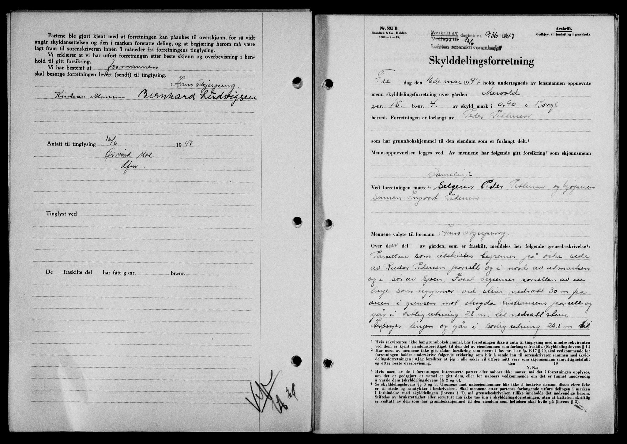 Lofoten sorenskriveri, SAT/A-0017/1/2/2C/L0016a: Mortgage book no. 16a, 1947-1947, Diary no: : 936/1947
