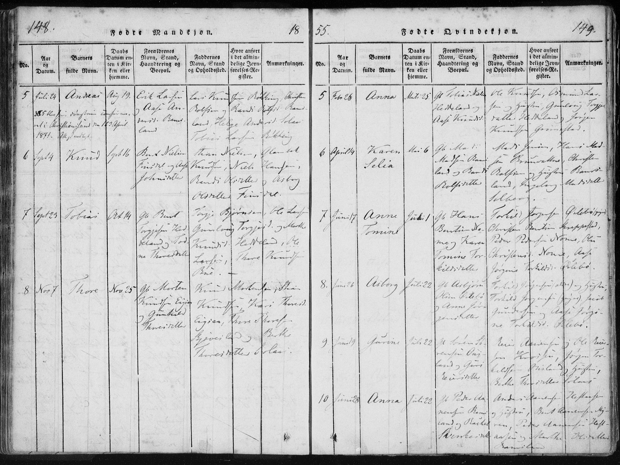 Holum sokneprestkontor, AV/SAK-1111-0022/F/Fa/Fac/L0002: Parish register (official) no. A 2, 1821-1859, p. 148-149