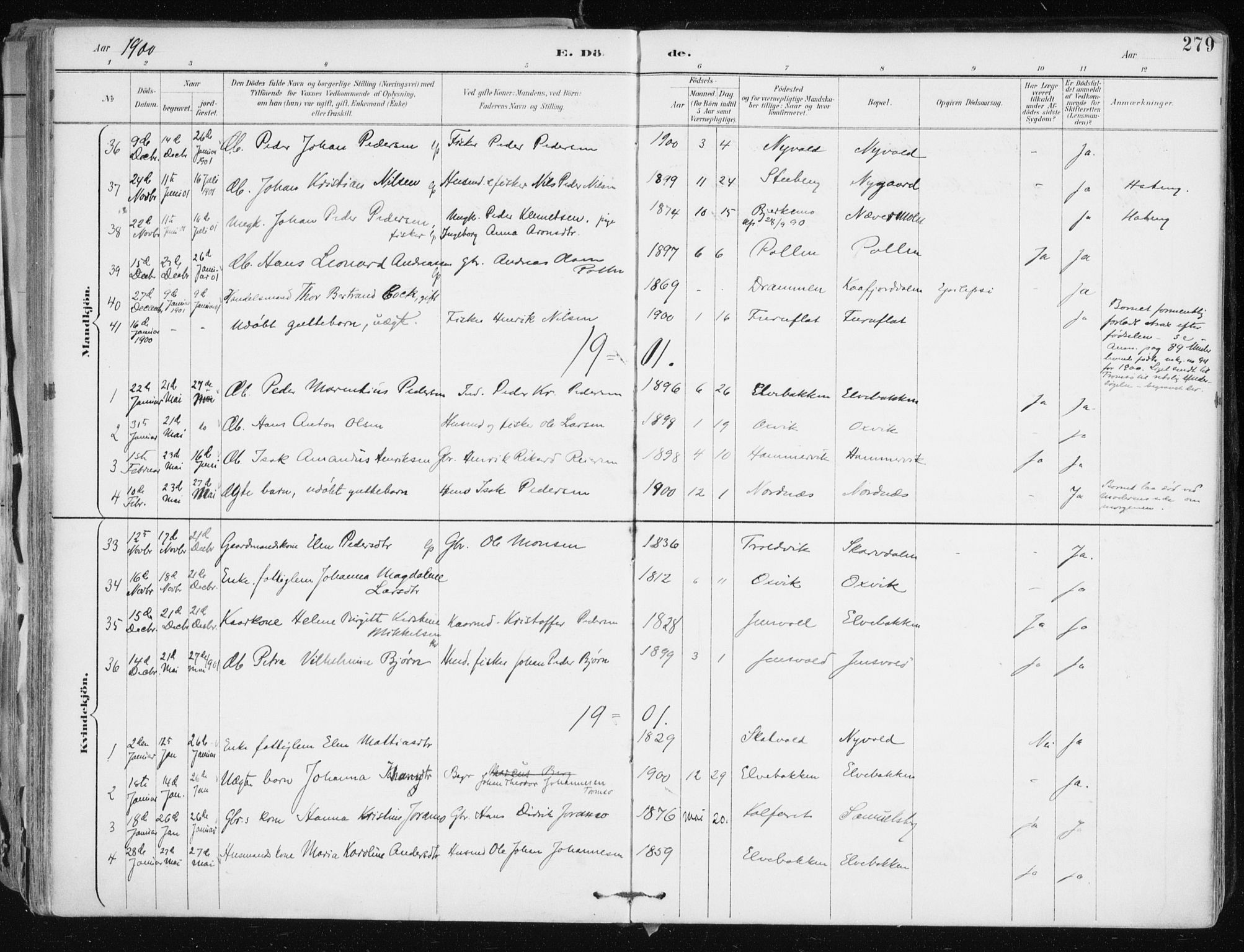 Lyngen sokneprestembete, AV/SATØ-S-1289/H/He/Hea/L0008kirke: Parish register (official) no. 8, 1891-1902, p. 279