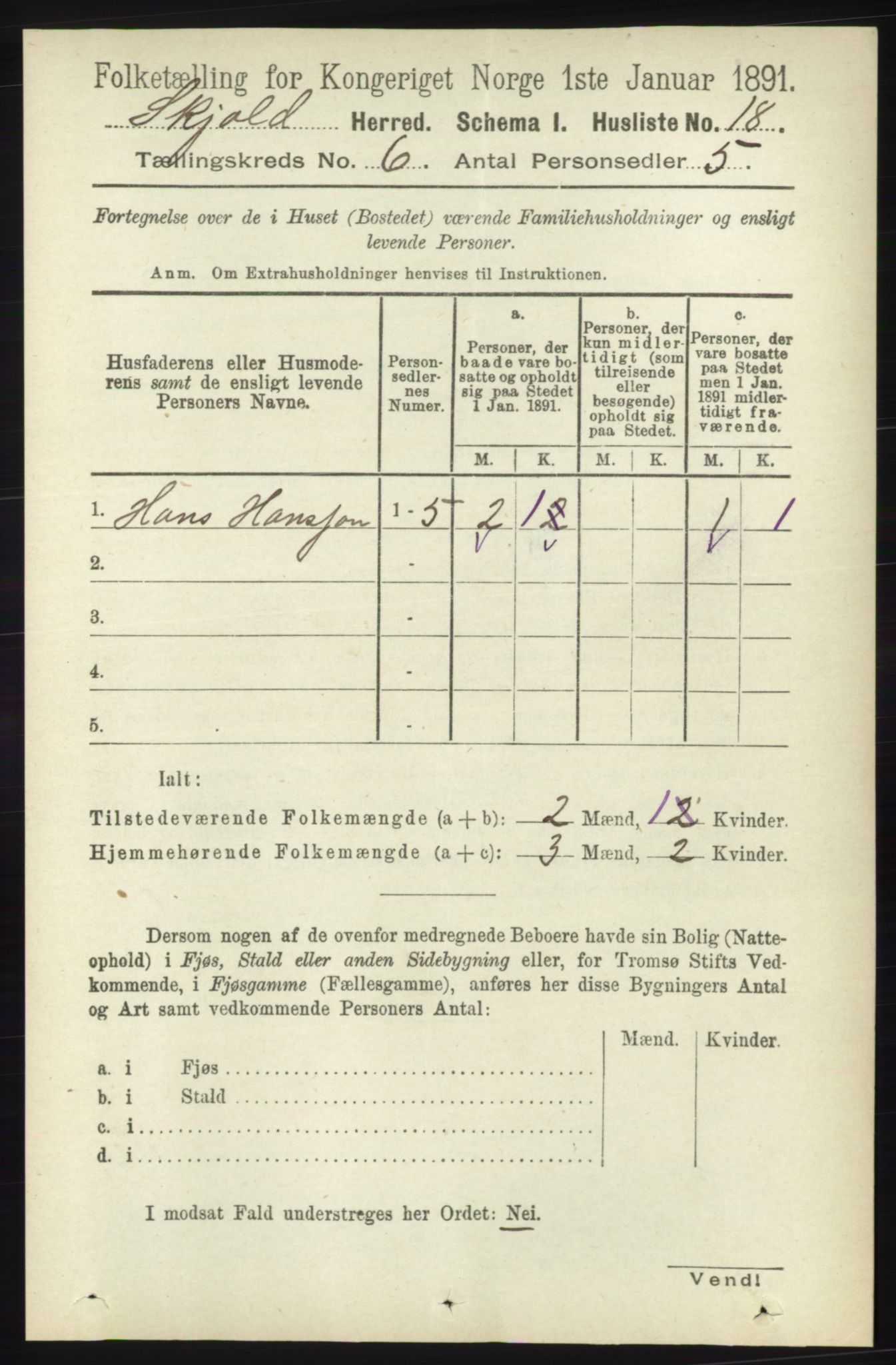 RA, 1891 census for 1154 Skjold, 1891, p. 967