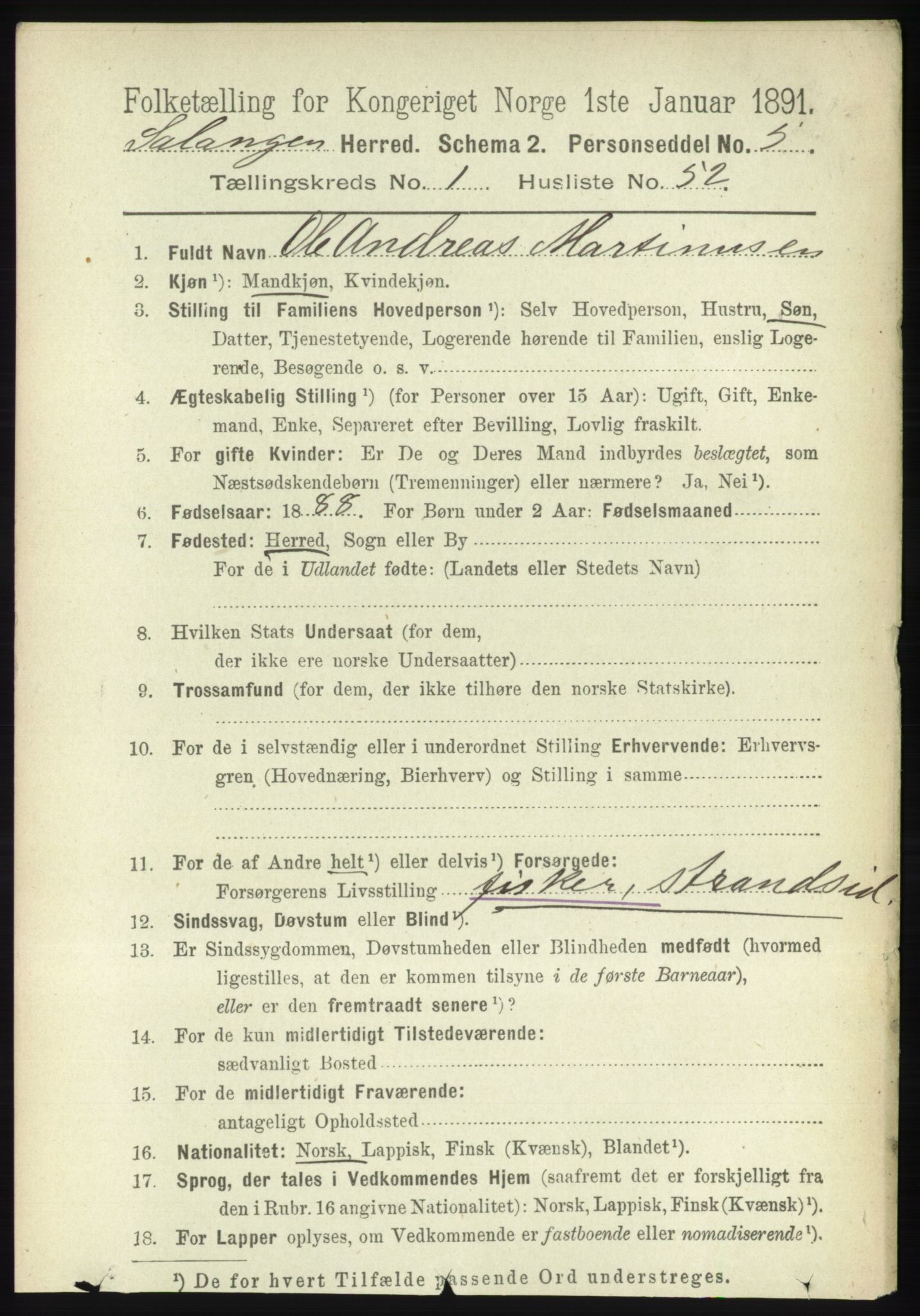 RA, 1891 census for 1921 Salangen, 1891, p. 449