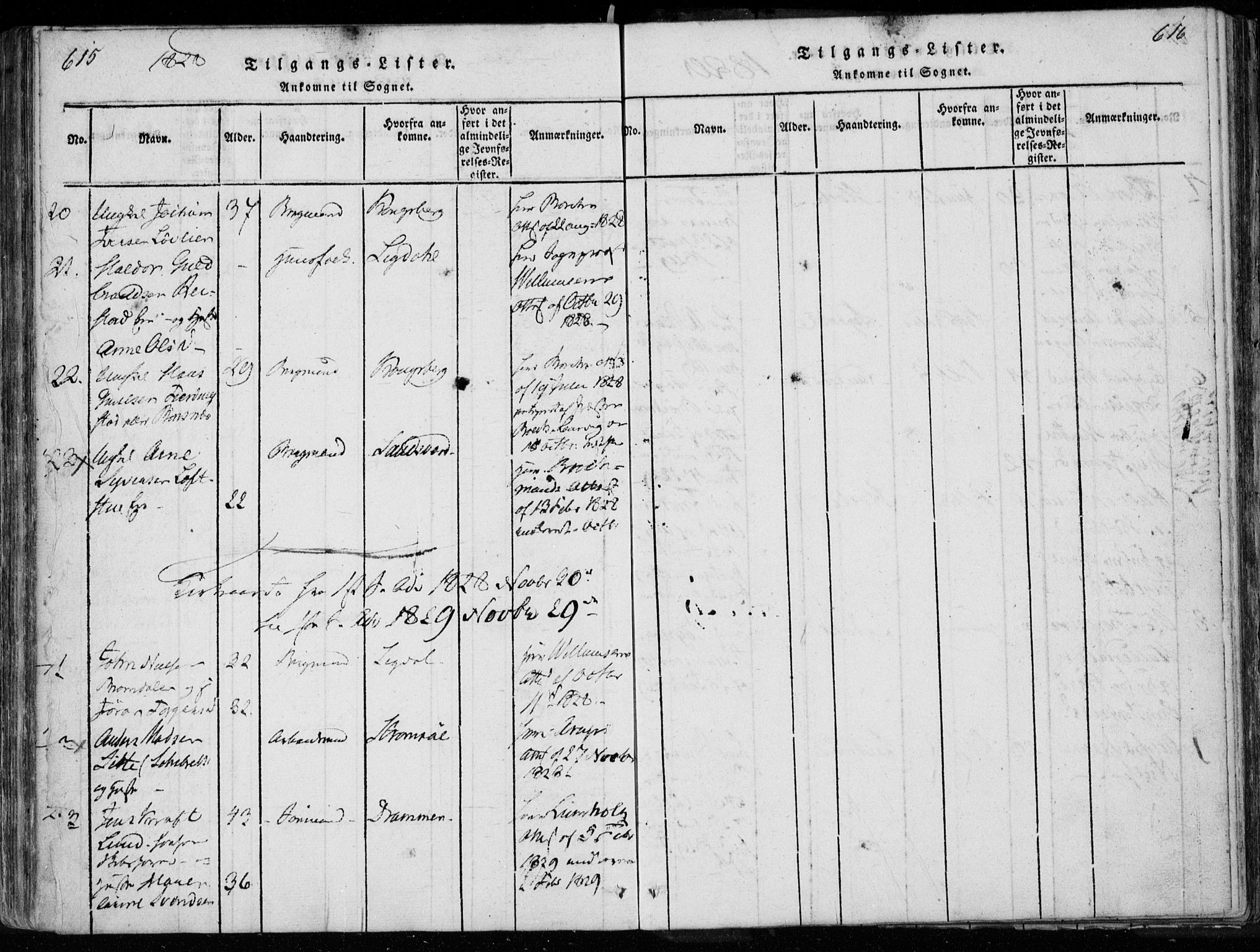 Modum kirkebøker, SAKO/A-234/F/Fa/L0005: Parish register (official) no. 5, 1824-1841, p. 615-616