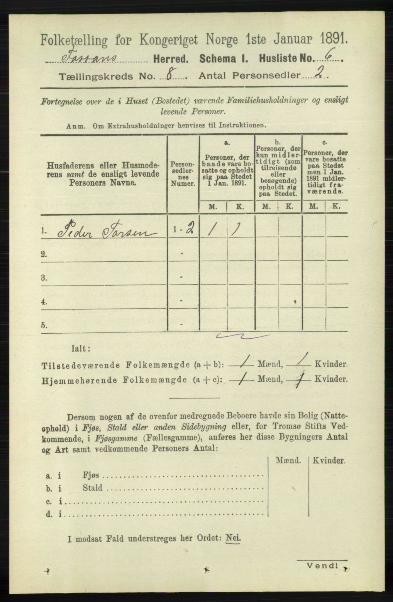 RA, 1891 census for 1129 Forsand, 1891, p. 1309