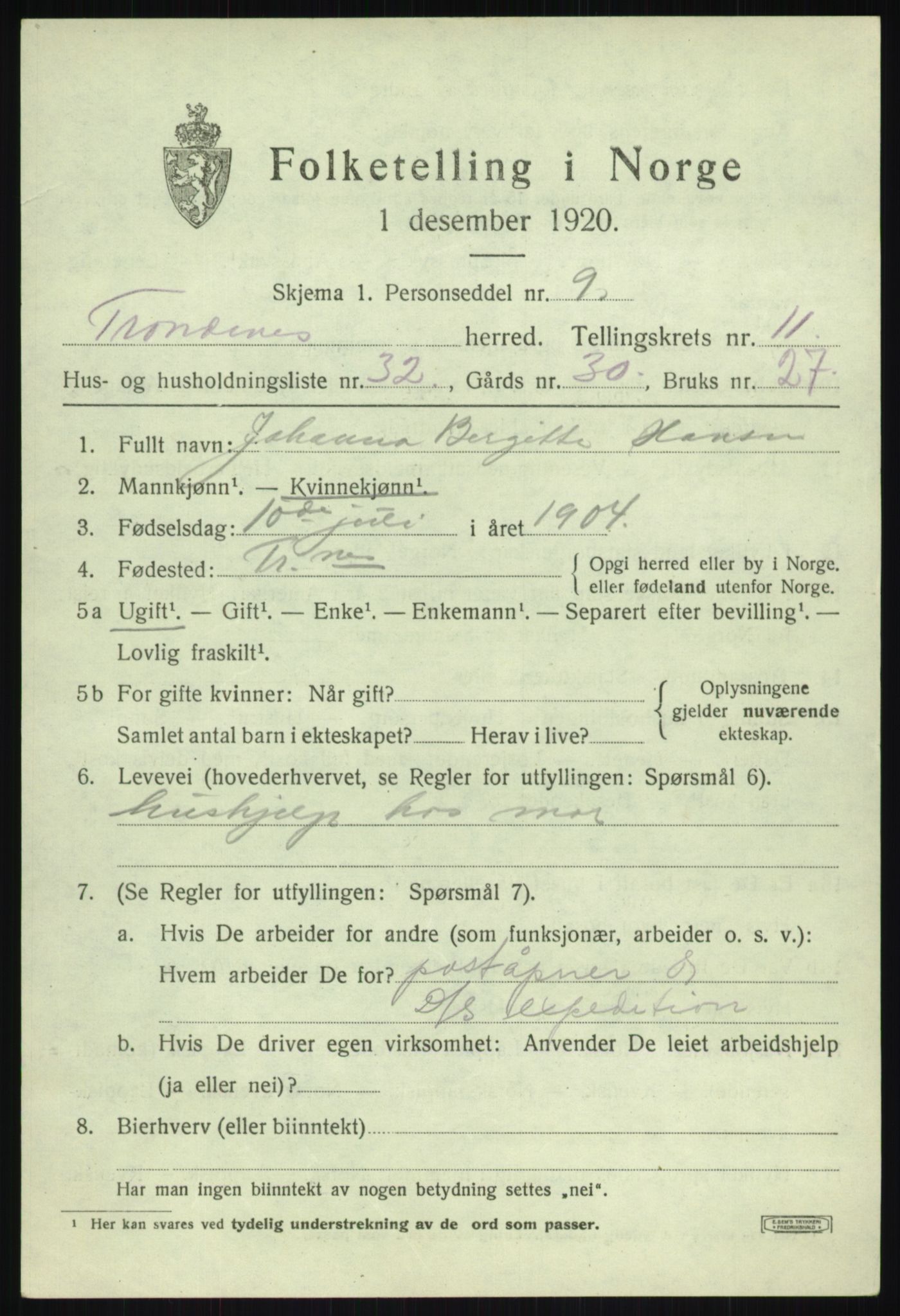 SATØ, 1920 census for Trondenes, 1920, p. 8739