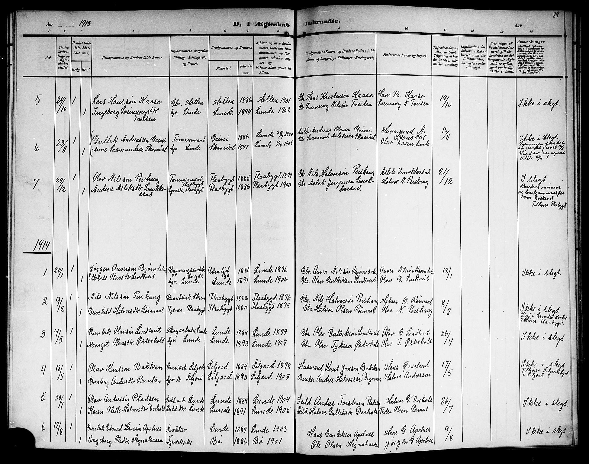 Lunde kirkebøker, SAKO/A-282/G/Ga/L0004: Parish register (copy) no. I 4, 1906-1914, p. 89