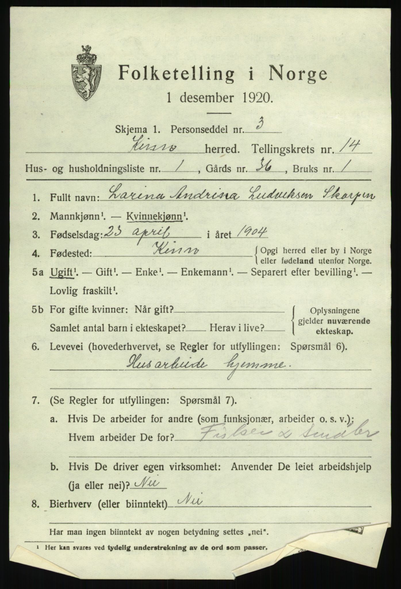 SAB, 1920 census for Kinn, 1920, p. 5121