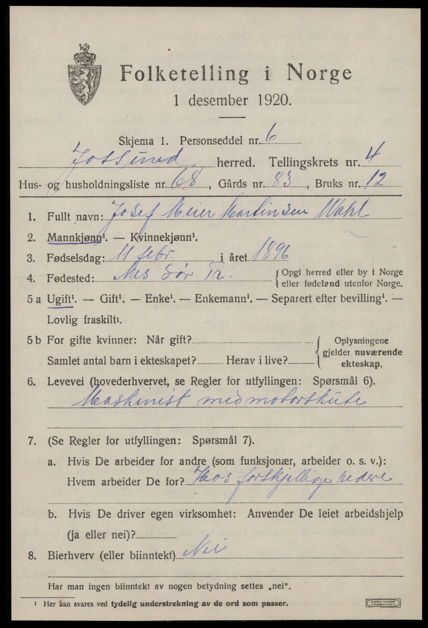 SAT, 1920 census for Jøssund, 1920, p. 3938