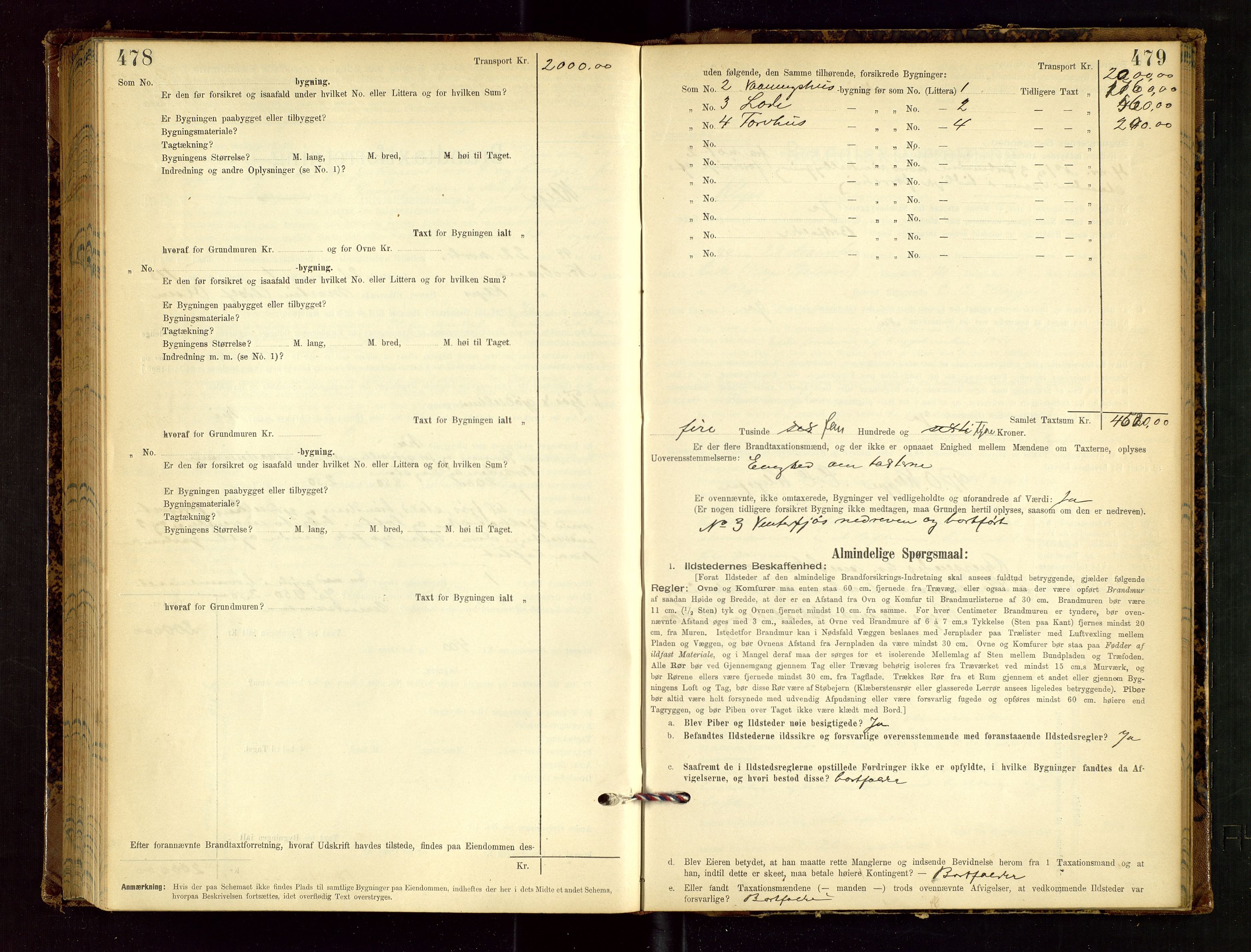 Klepp lensmannskontor, AV/SAST-A-100163/Goc/L0002: "Brandtaxationsprotokol" m/register, 1898-1902, p. 478-479