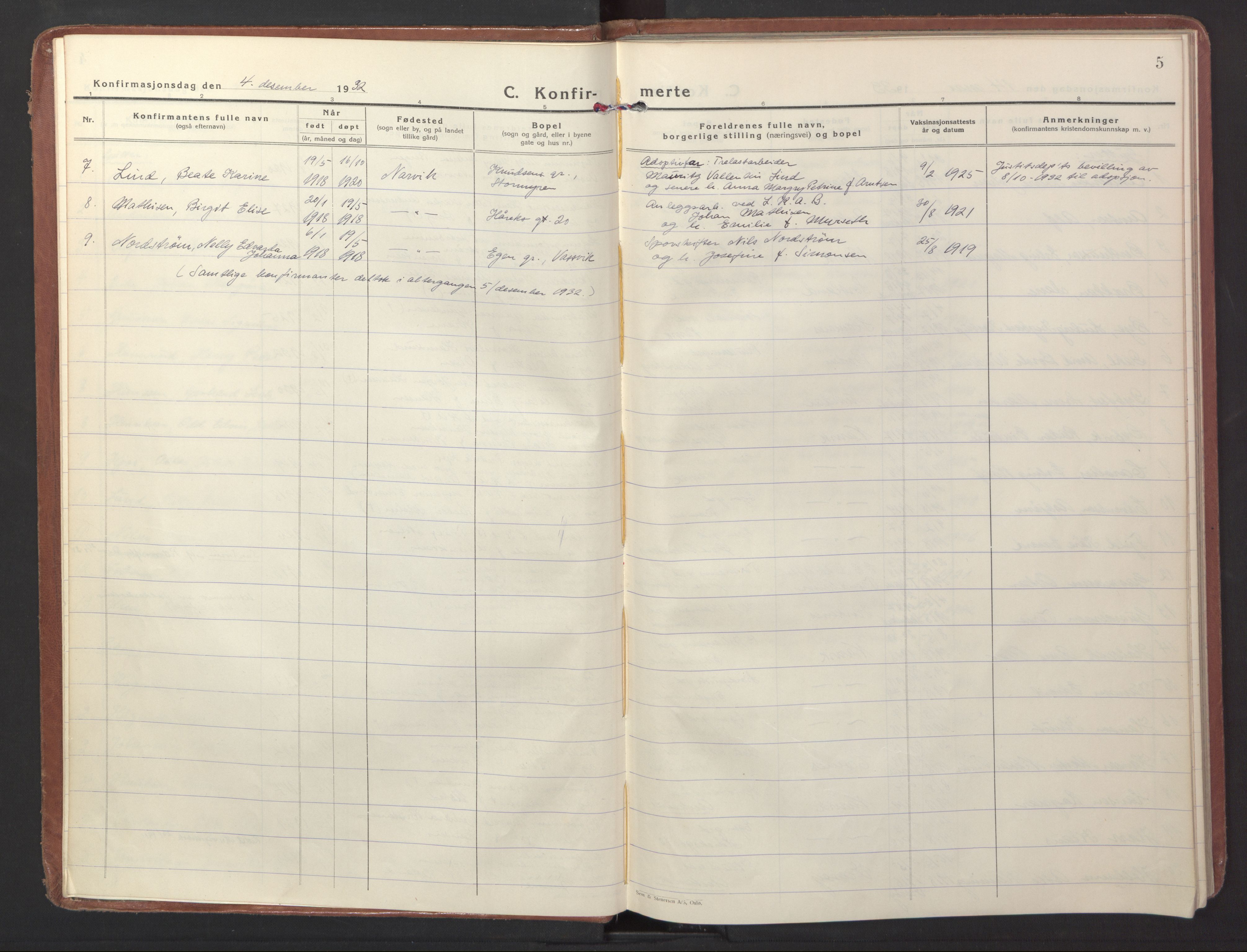 Ministerialprotokoller, klokkerbøker og fødselsregistre - Nordland, AV/SAT-A-1459/871/L1007: Parish register (official) no. 871A23, 1932-1942, p. 5