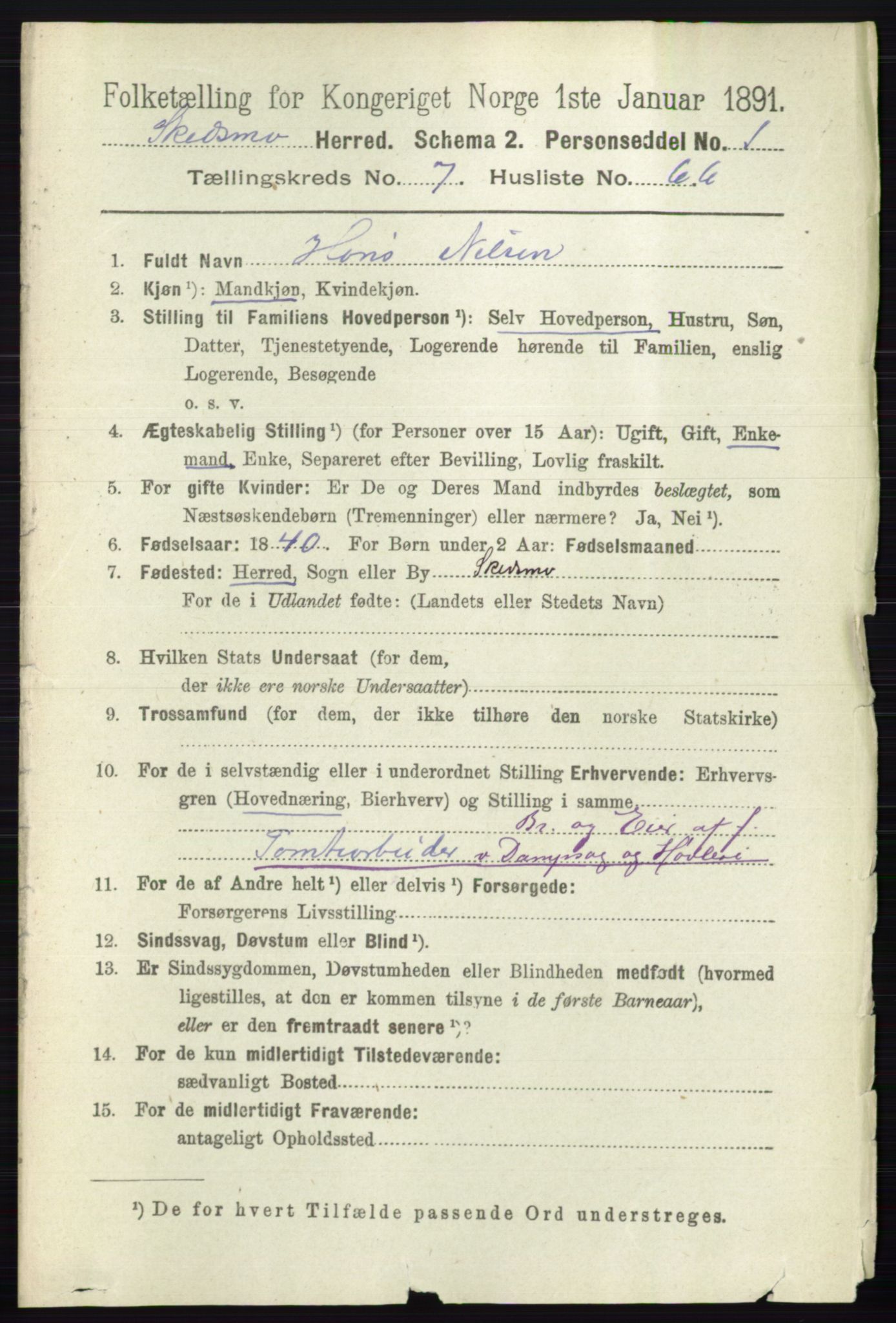 RA, 1891 census for 0231 Skedsmo, 1891, p. 3803