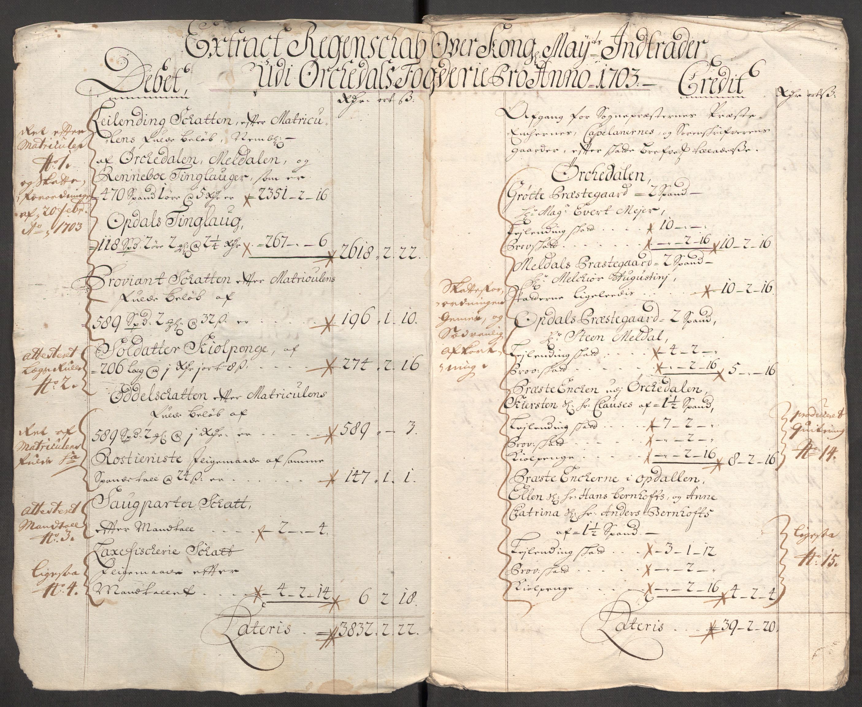 Rentekammeret inntil 1814, Reviderte regnskaper, Fogderegnskap, RA/EA-4092/R60/L3953: Fogderegnskap Orkdal og Gauldal, 1703, p. 4