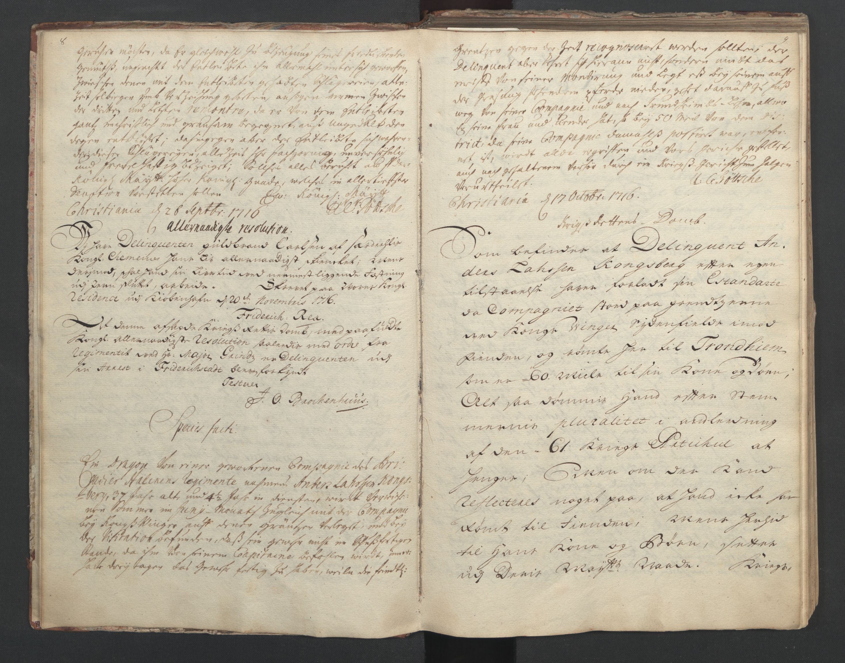 Forsvaret, Generalauditøren, AV/RA-RAFA-1772/F/Fg/Fga/L0003: Justitsprotokoller, 1716-1720, p. 8-9