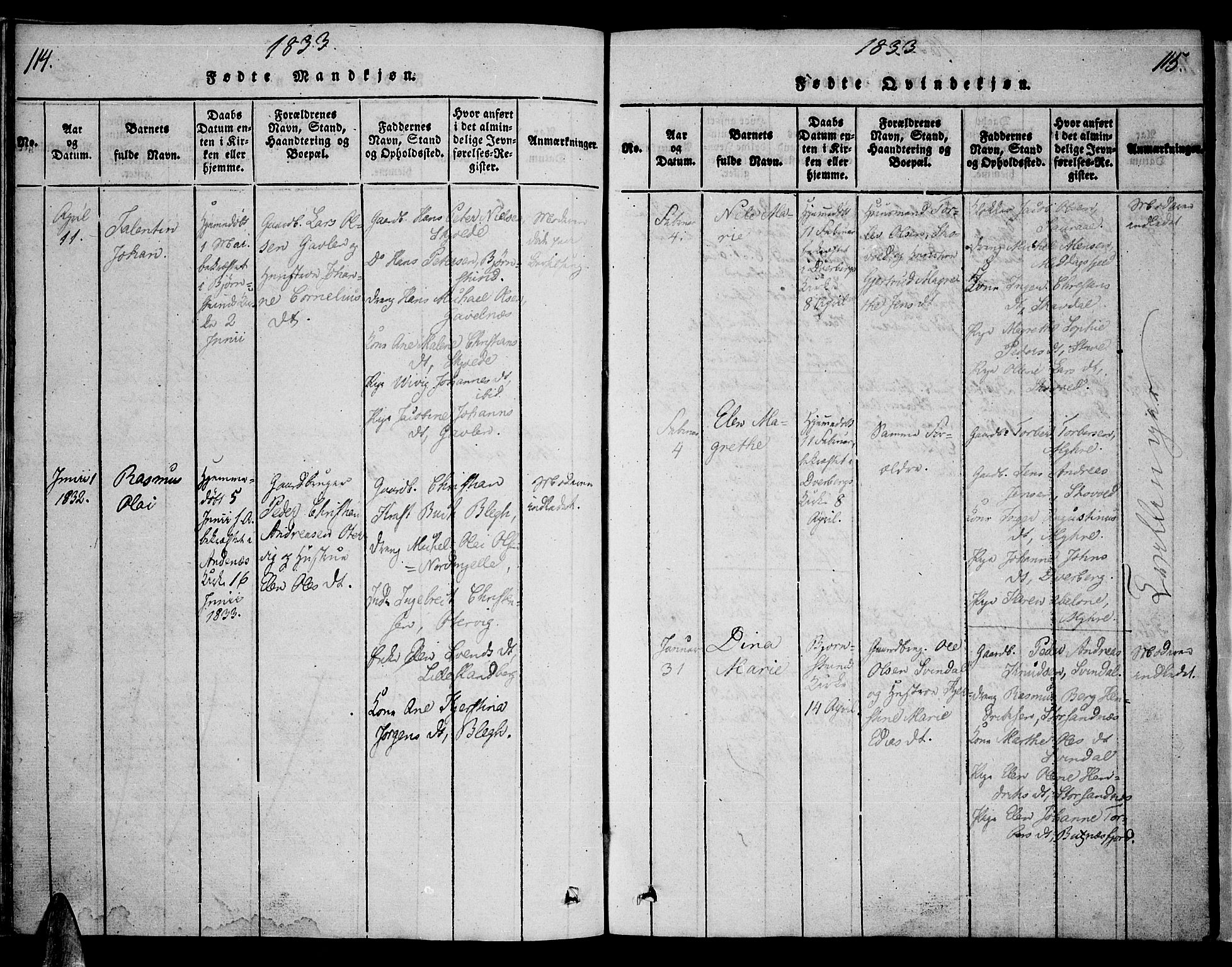 Ministerialprotokoller, klokkerbøker og fødselsregistre - Nordland, AV/SAT-A-1459/897/L1395: Parish register (official) no. 897A03, 1820-1841, p. 114-115