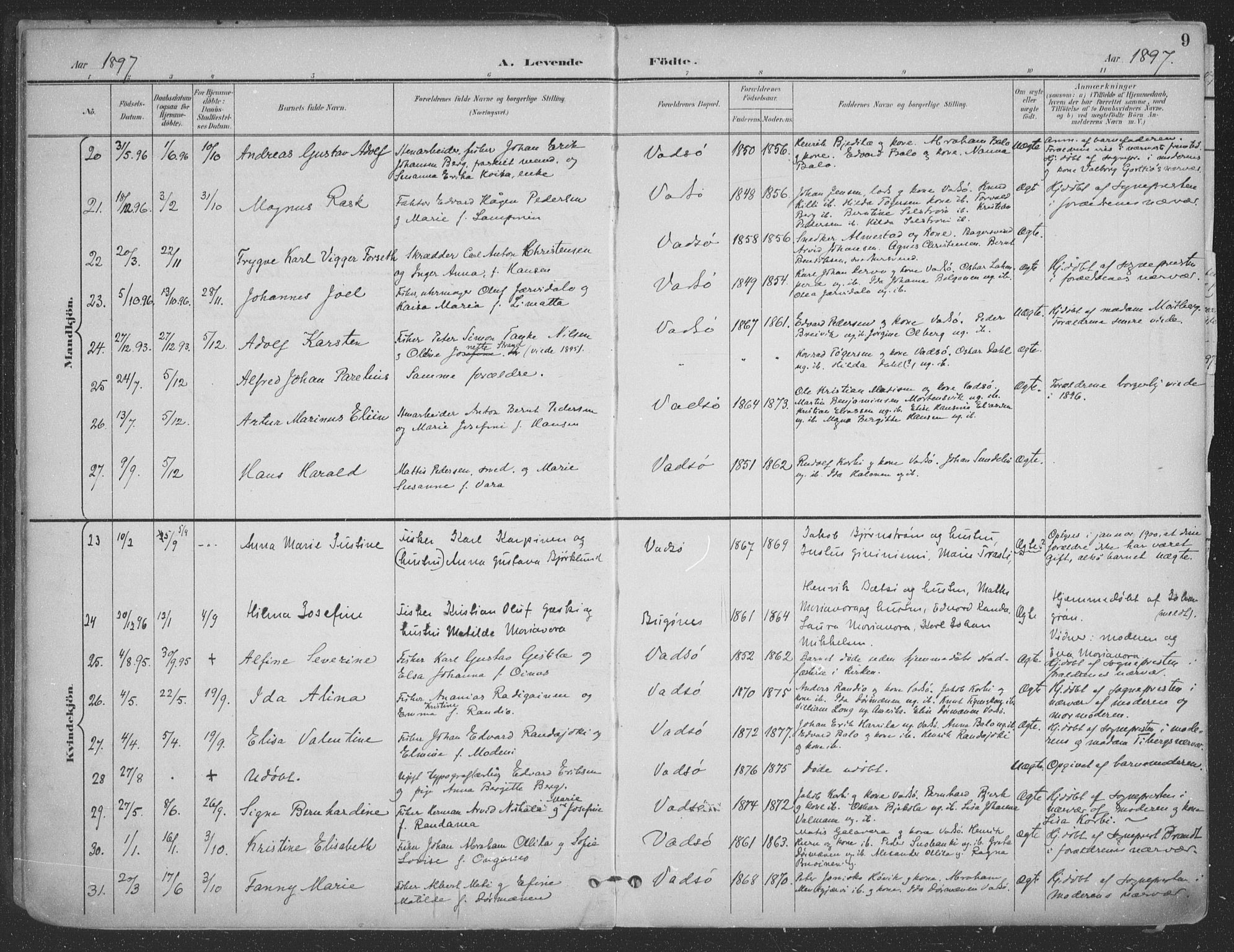 Vadsø sokneprestkontor, SATØ/S-1325/H/Ha/L0007kirke: Parish register (official) no. 7, 1896-1916, p. 9