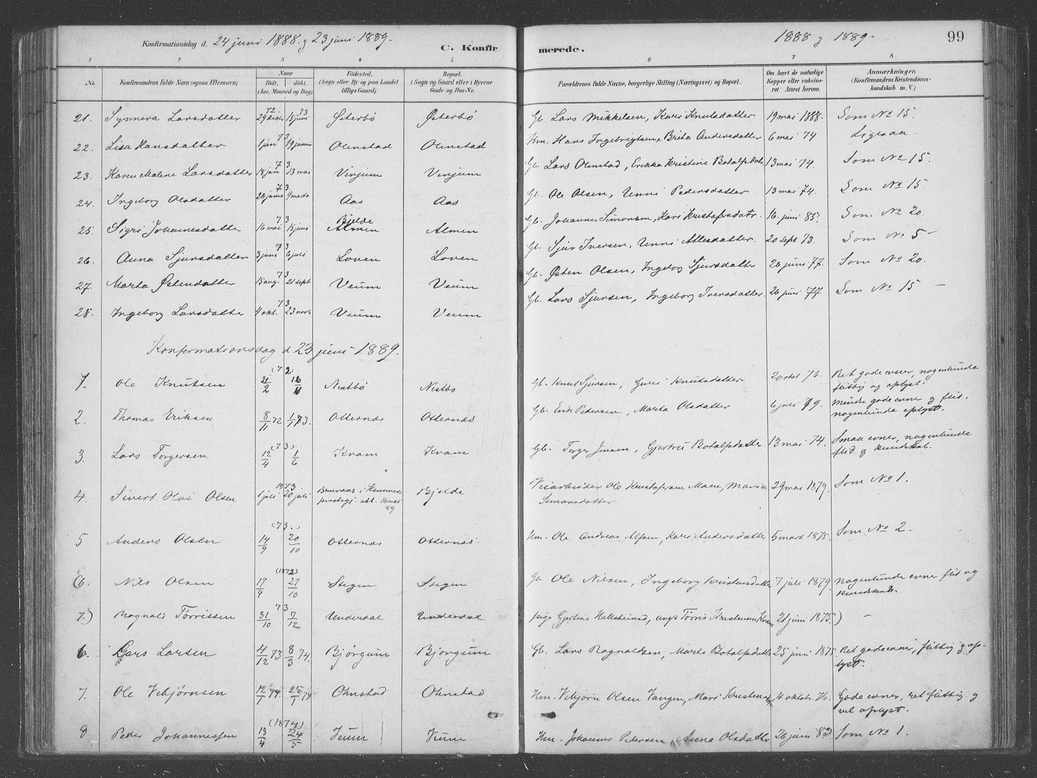 Aurland sokneprestembete, SAB/A-99937/H/Ha/Hab/L0001: Parish register (official) no. B  1, 1880-1909, p. 99