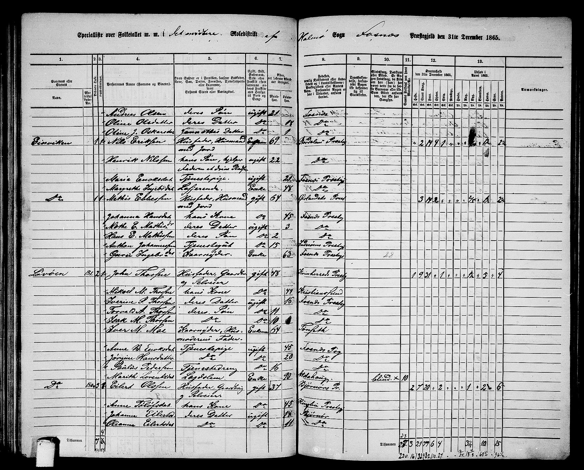 RA, 1865 census for Fosnes, 1865, p. 91