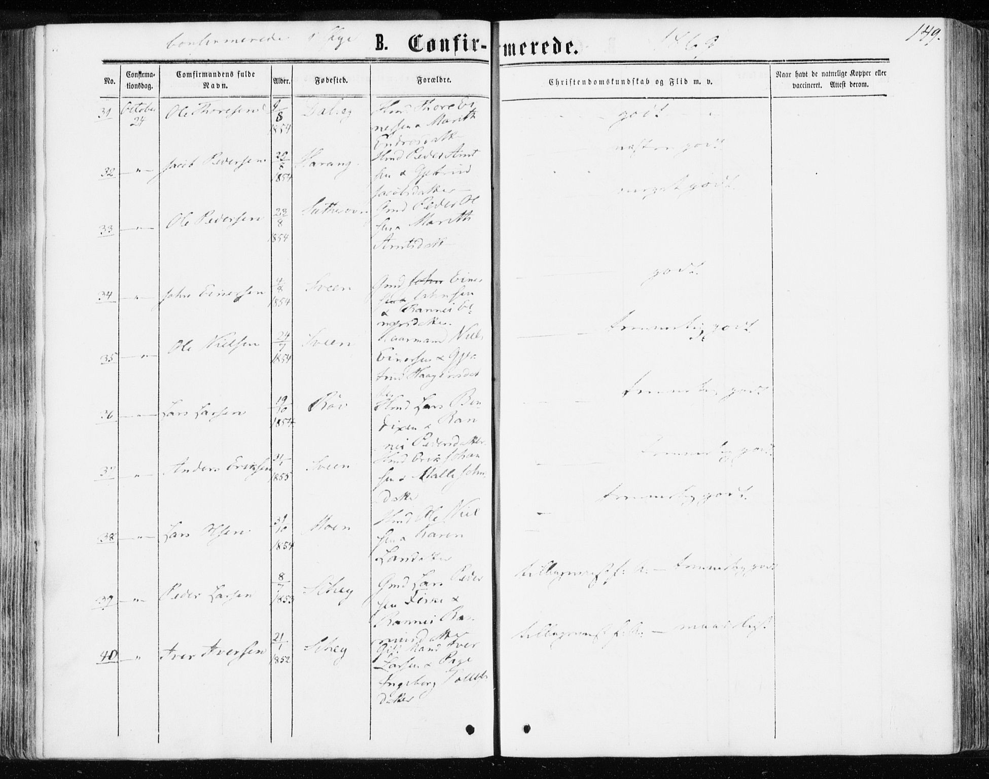 Ministerialprotokoller, klokkerbøker og fødselsregistre - Møre og Romsdal, AV/SAT-A-1454/595/L1045: Parish register (official) no. 595A07, 1863-1873, p. 149