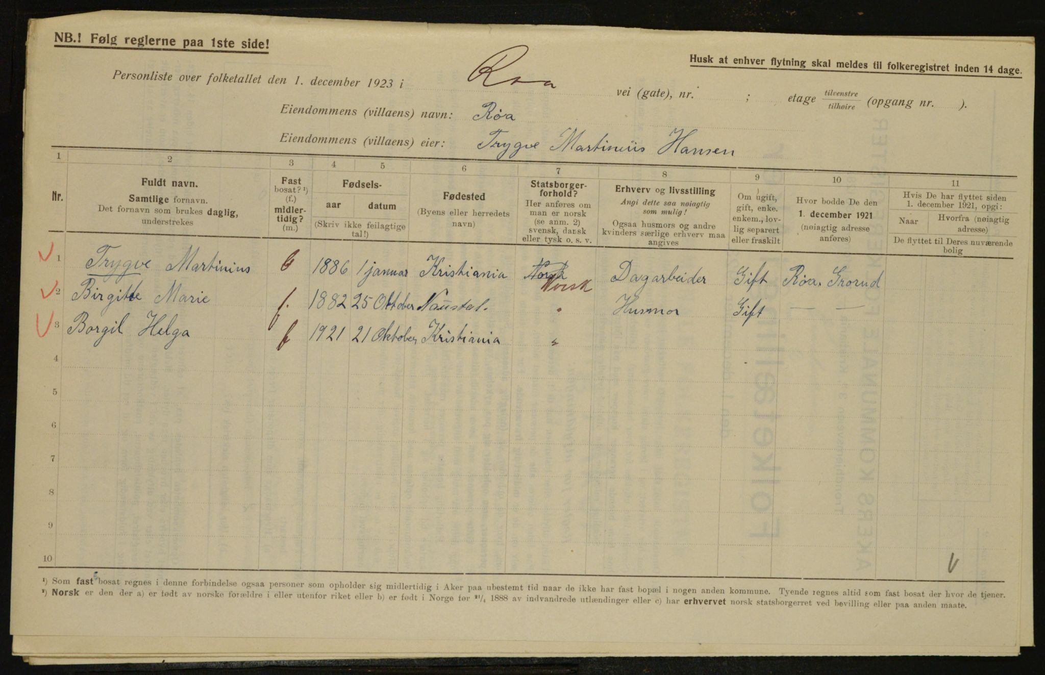 , Municipal Census 1923 for Aker, 1923, p. 30146