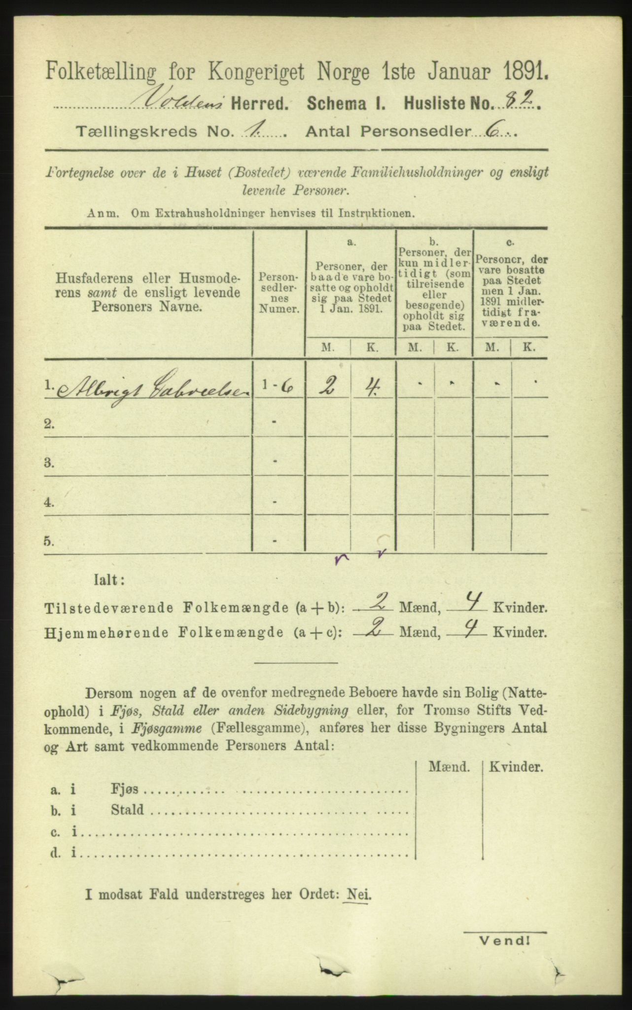 RA, 1891 census for 1519 Volda, 1891, p. 108