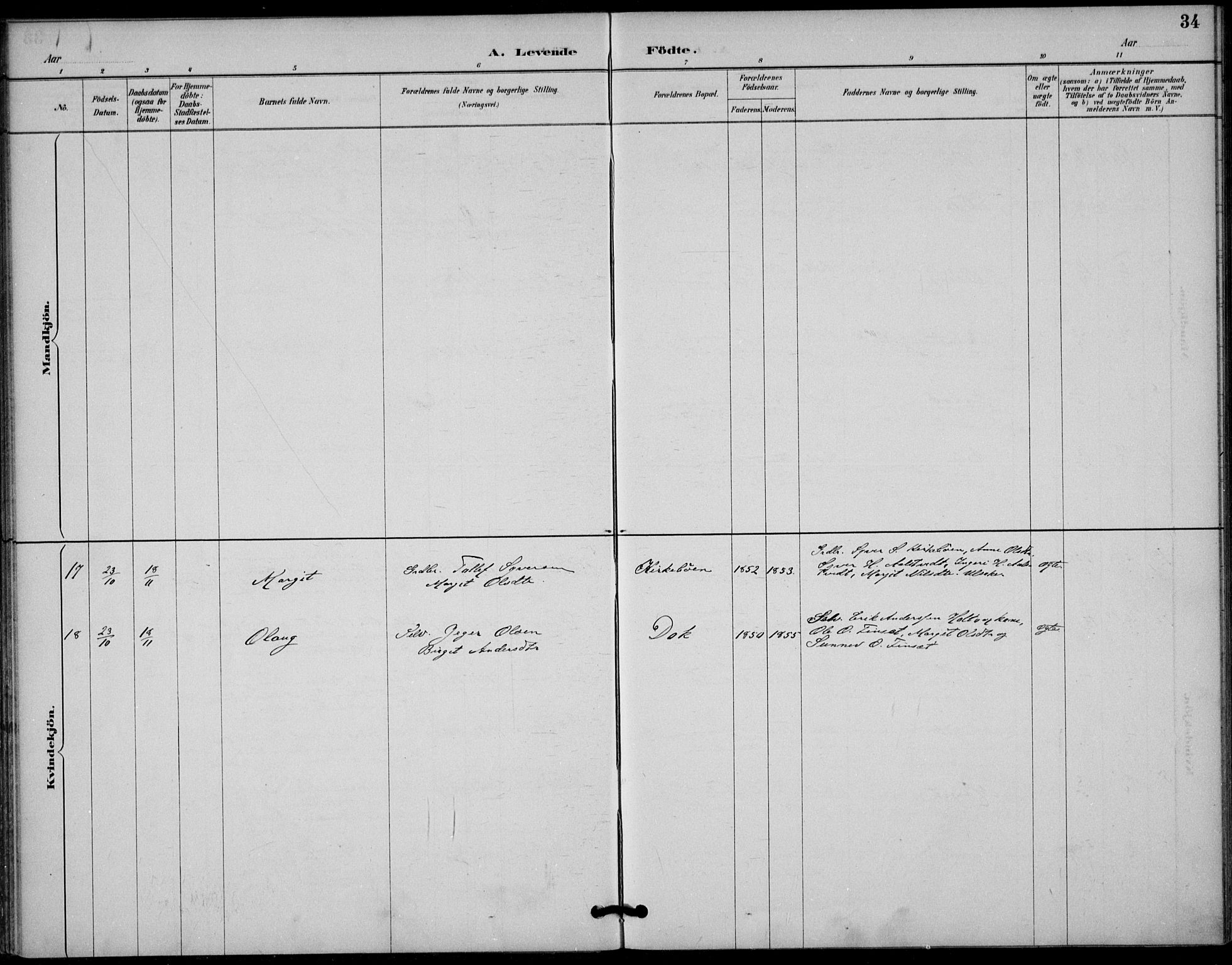 Gol kirkebøker, SAKO/A-226/F/Fb/L0001: Parish register (official) no. II 1, 1887-1900, p. 34