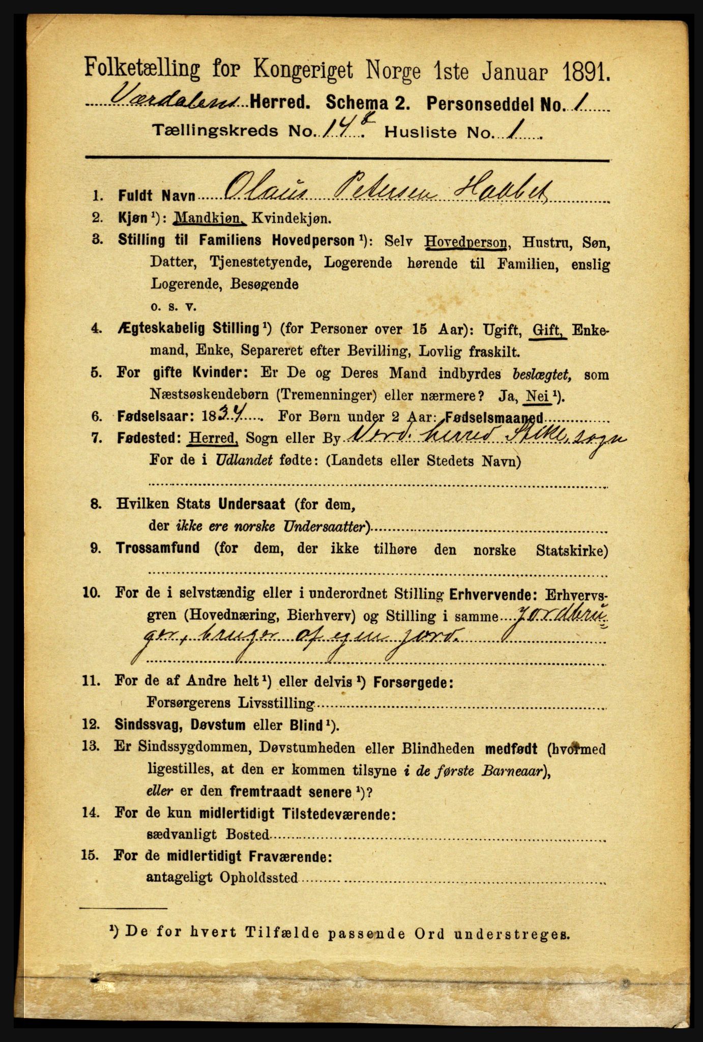 RA, 1891 census for 1721 Verdal, 1891, p. 7367