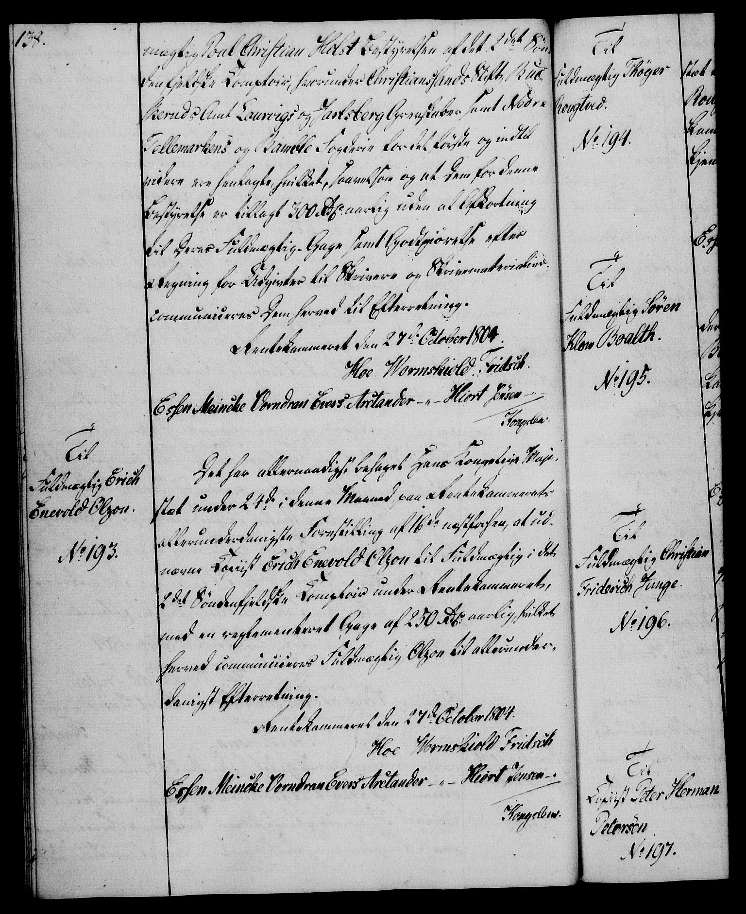 Rentekammeret, Kammerkanselliet, AV/RA-EA-3111/G/Gg/Gga/L0018: Norsk ekspedisjonsprotokoll med register (merket RK 53.18), 1804-1806, p. 138