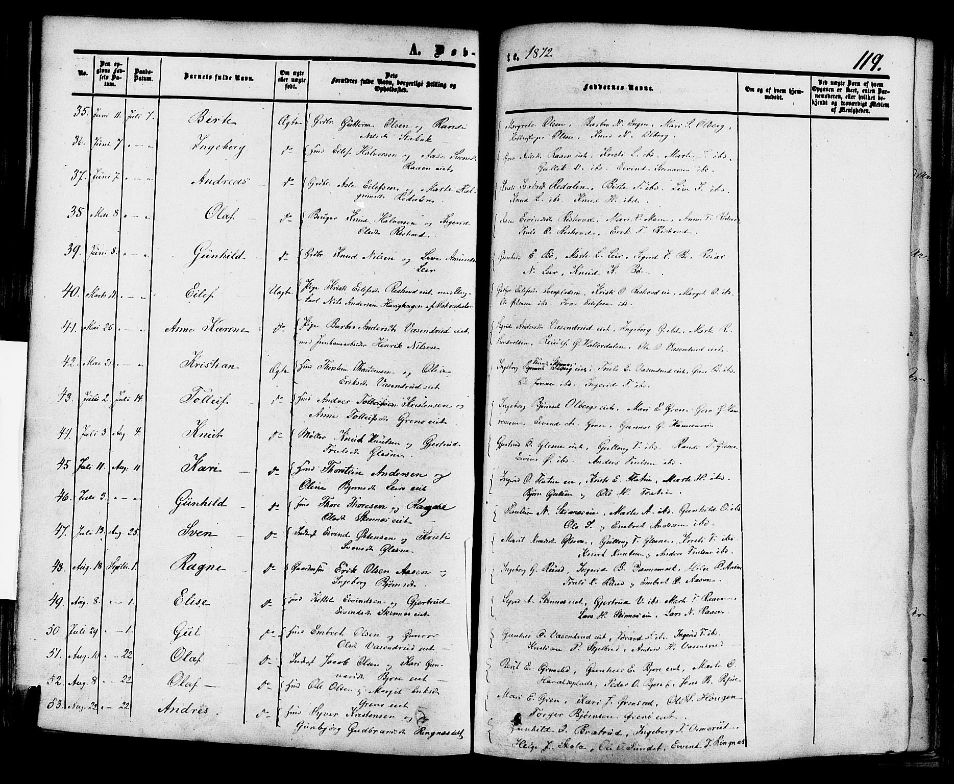 Krødsherad kirkebøker, SAKO/A-19/F/Fa/L0003: Parish register (official) no. 3, 1851-1872, p. 119