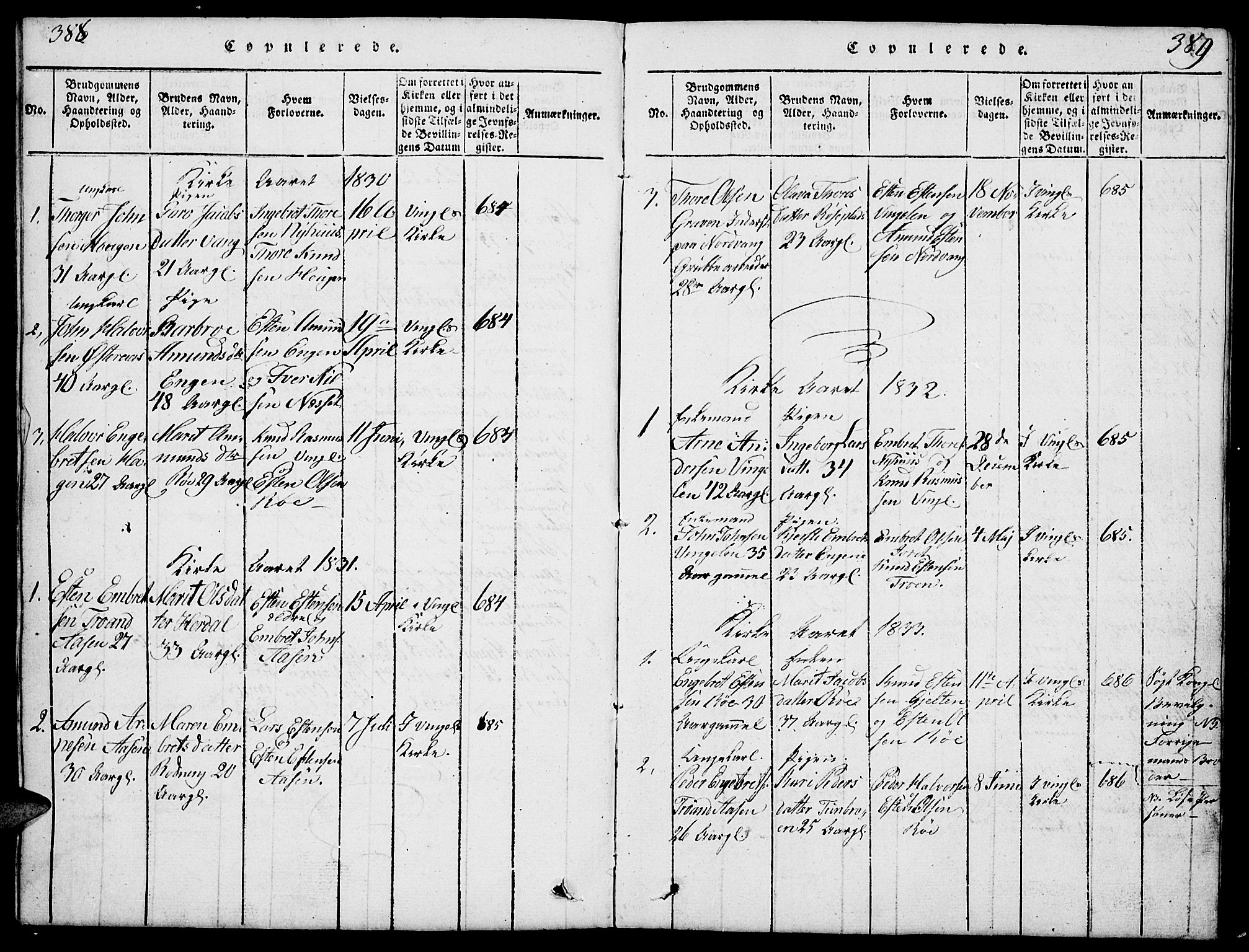 Tolga prestekontor, SAH/PREST-062/L/L0003: Parish register (copy) no. 3, 1815-1862, p. 388-389