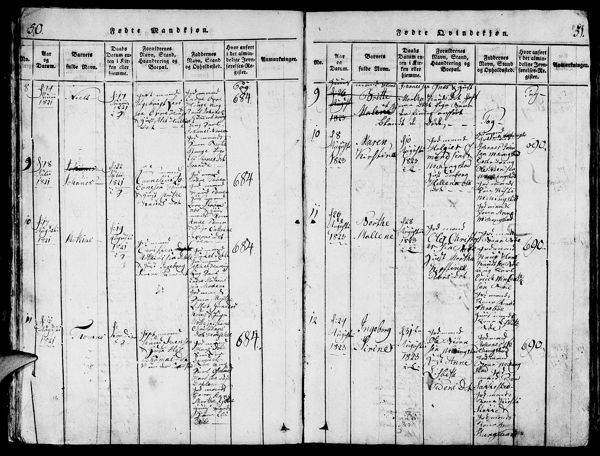 Torvastad sokneprestkontor, AV/SAST-A -101857/H/Ha/Hab/L0001: Parish register (copy) no. B 1 /1, 1817-1835, p. 50-51