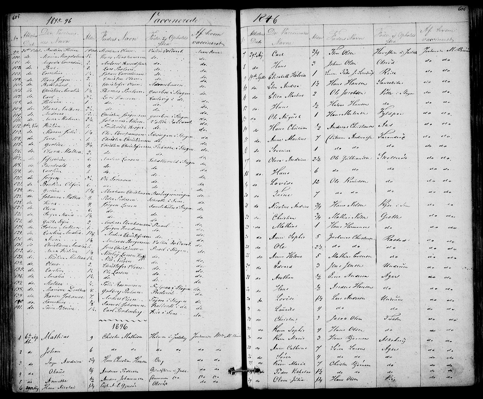 Sem kirkebøker, SAKO/A-5/F/Fa/L0006: Parish register (official) no. I 6, 1843-1855, p. 605-606