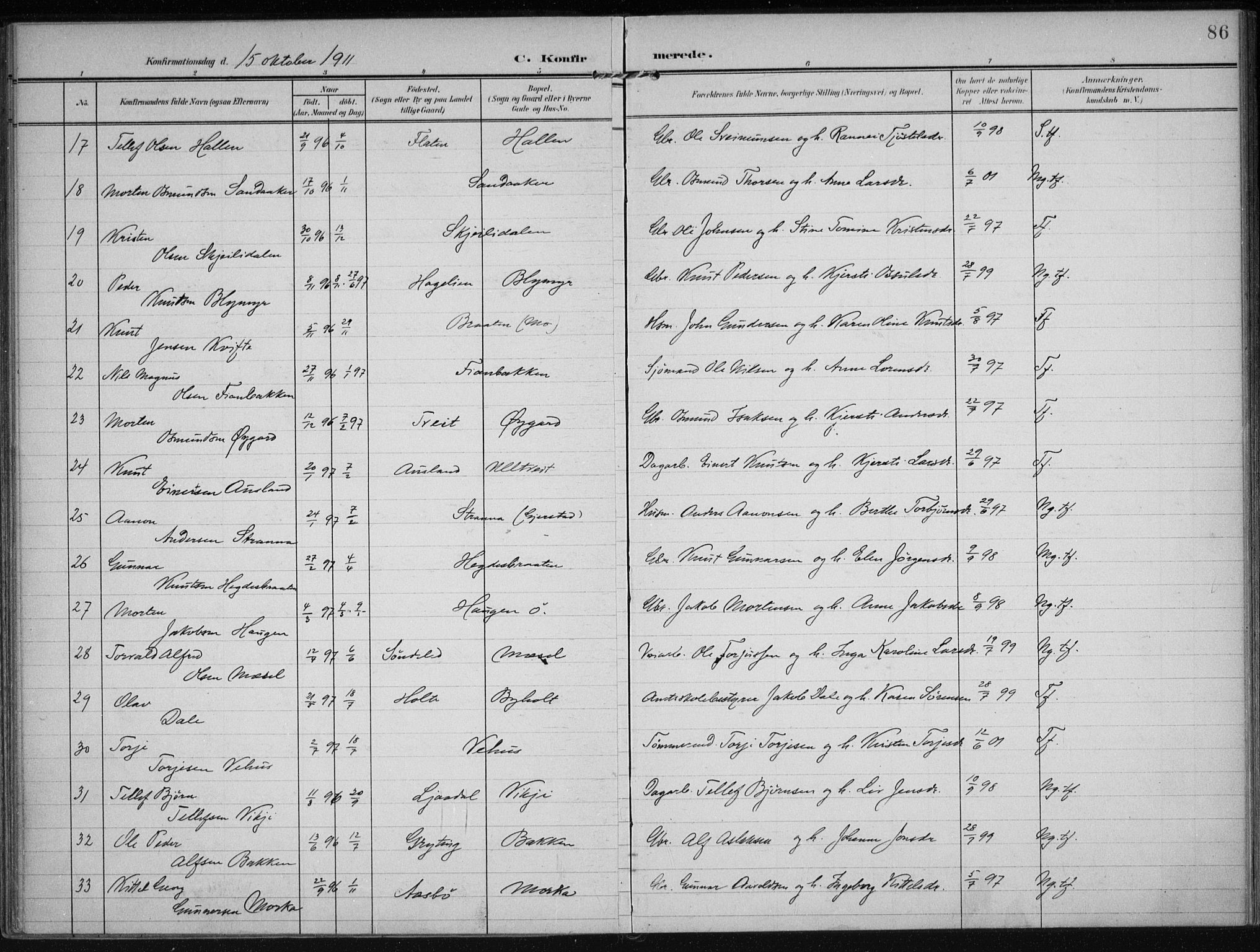 Gjerstad sokneprestkontor, AV/SAK-1111-0014/F/Fa/Faa/L0011: Parish register (official) no. A 11, 1903-1914, p. 86