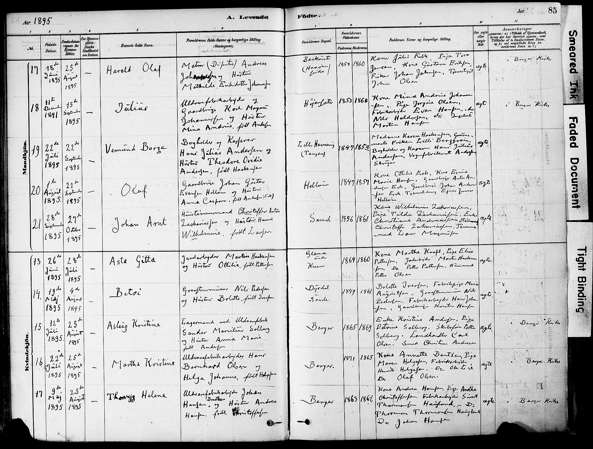 Strømm kirkebøker, AV/SAKO-A-322/F/Fa/L0004: Parish register (official) no. I 4, 1878-1899, p. 85