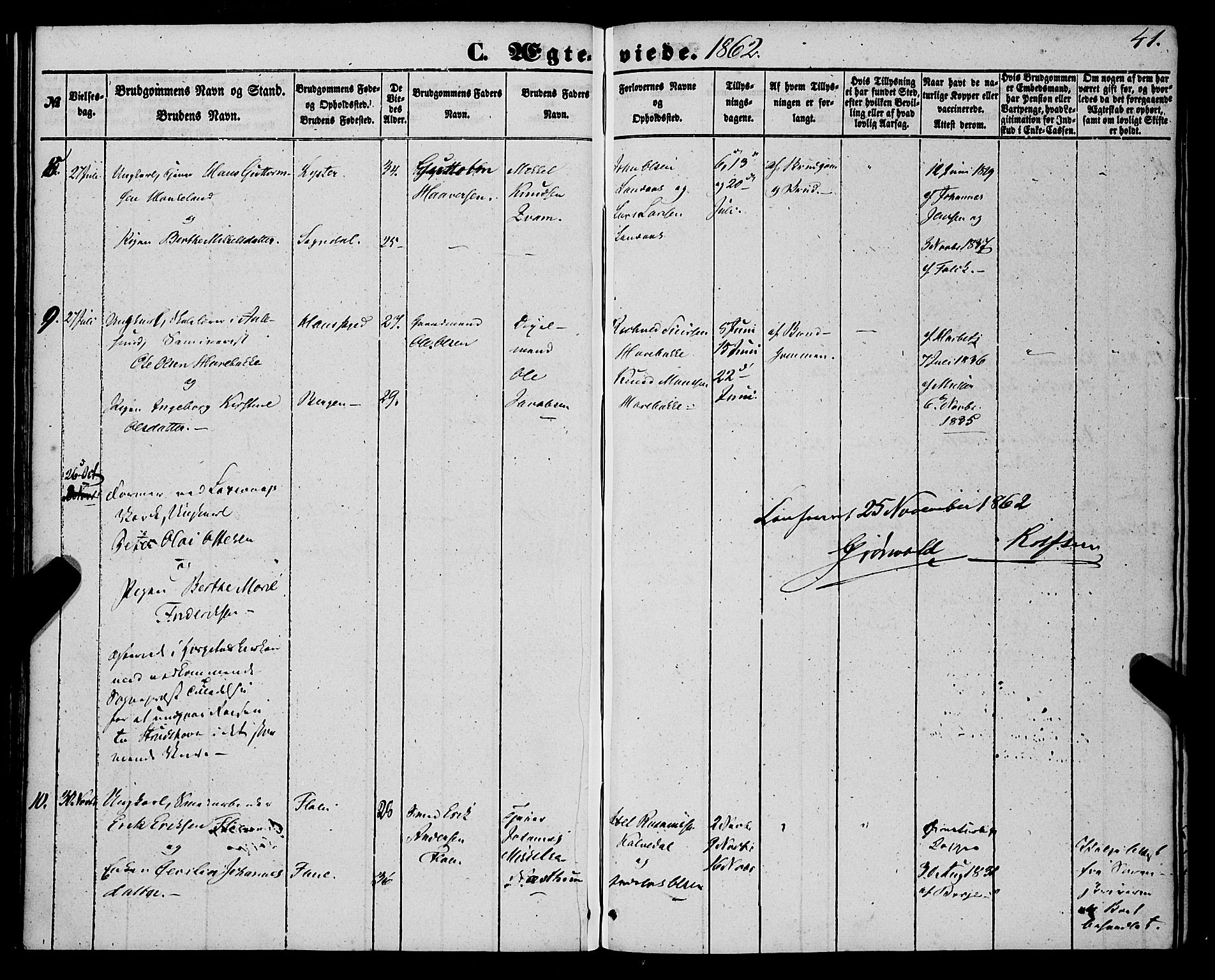 St. Jørgens hospital og Årstad sokneprestembete, SAB/A-99934: Parish register (official) no. A 9, 1853-1878, p. 41