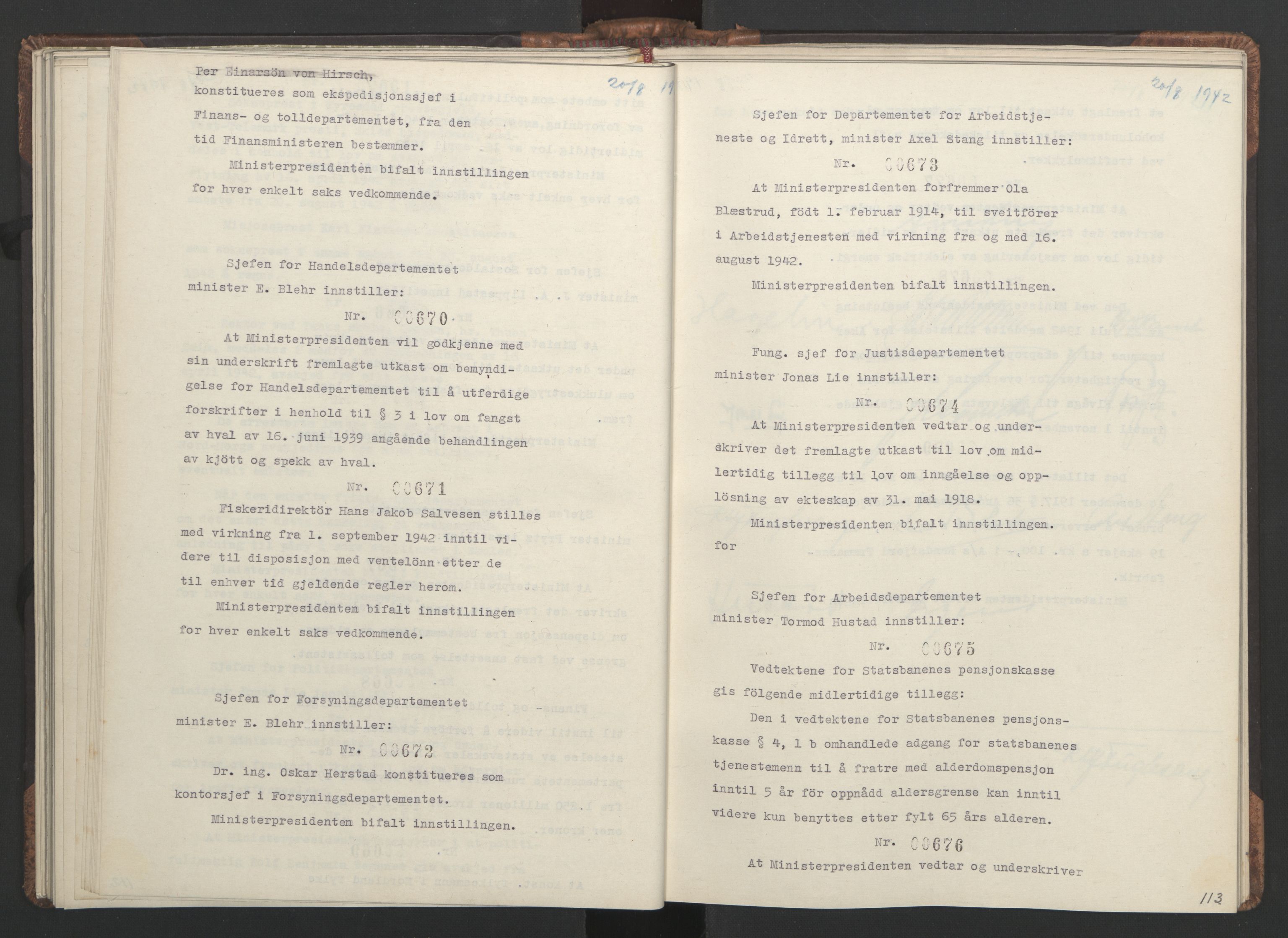 NS-administrasjonen 1940-1945 (Statsrådsekretariatet, de kommisariske statsråder mm), AV/RA-S-4279/D/Da/L0001: Beslutninger og tillegg (1-952 og 1-32), 1942, p. 116