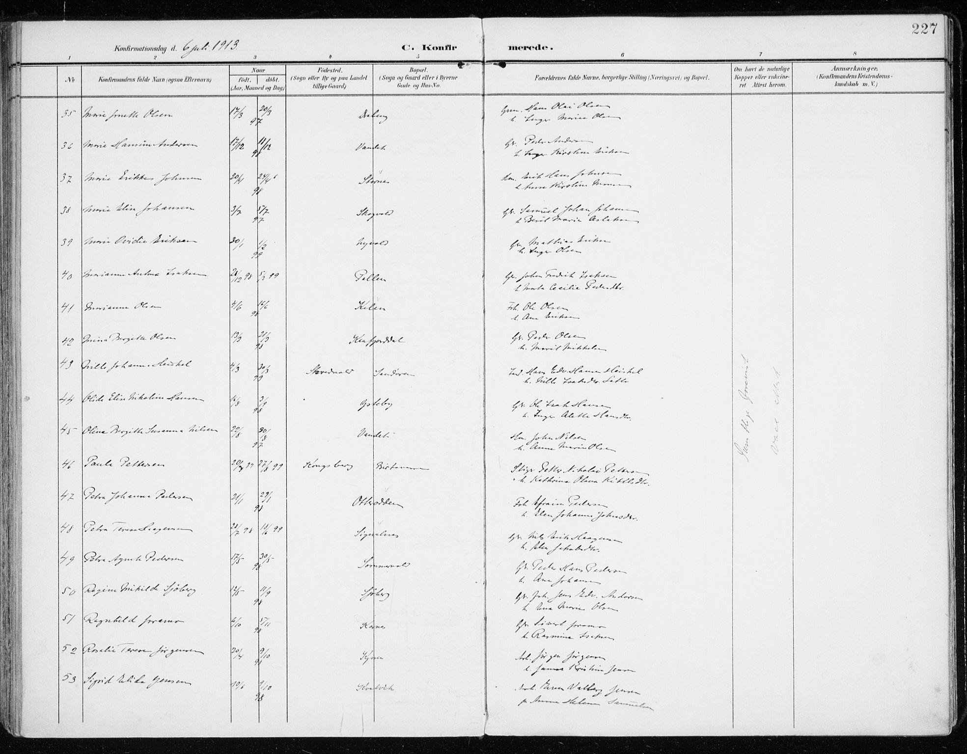 Lyngen sokneprestembete, AV/SATØ-S-1289/H/He/Hea/L0011kirke: Parish register (official) no. 11, 1903-1913, p. 227