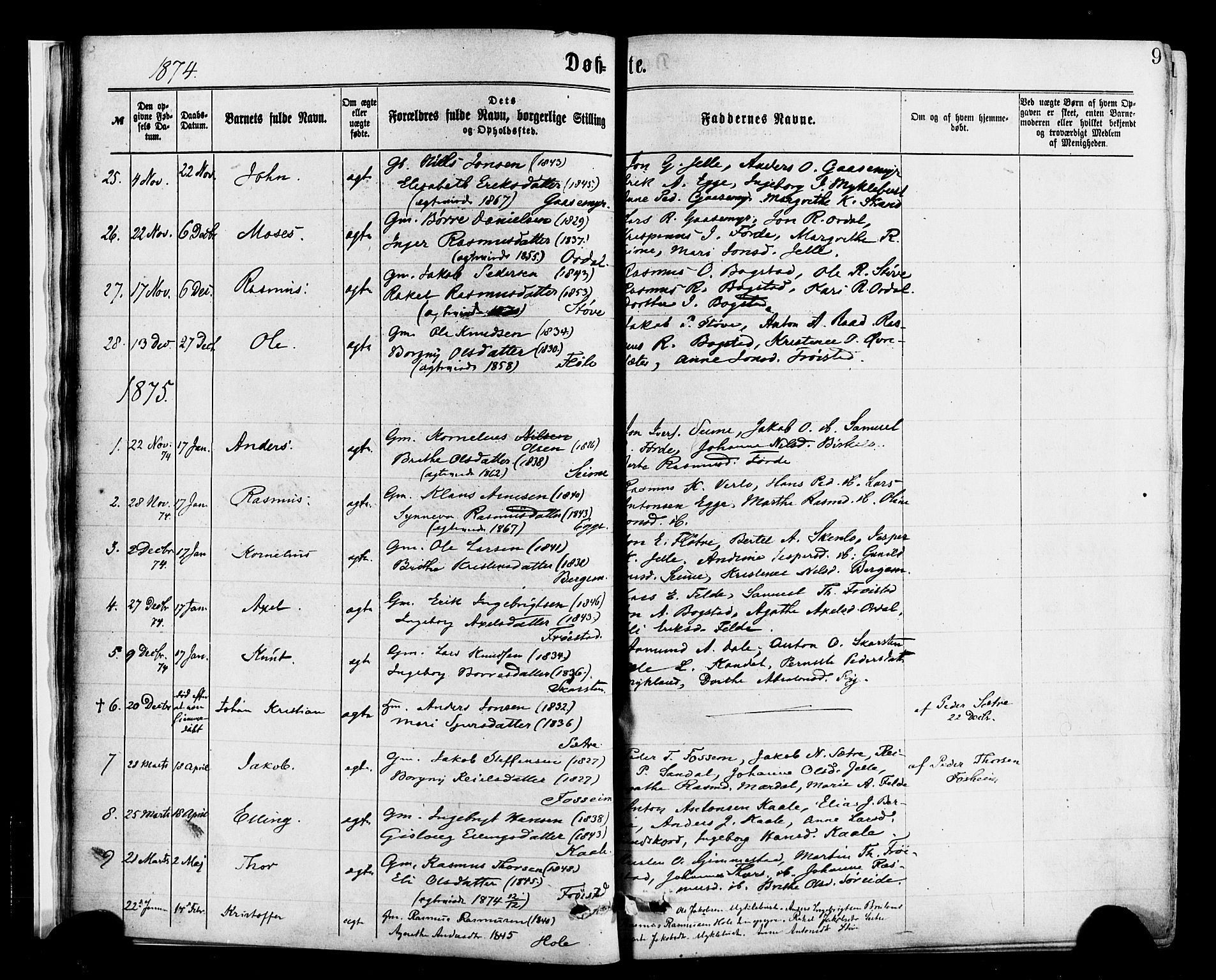 Gloppen sokneprestembete, AV/SAB-A-80101/H/Haa/Haac/L0001: Parish register (official) no. C 1, 1871-1886, p. 9