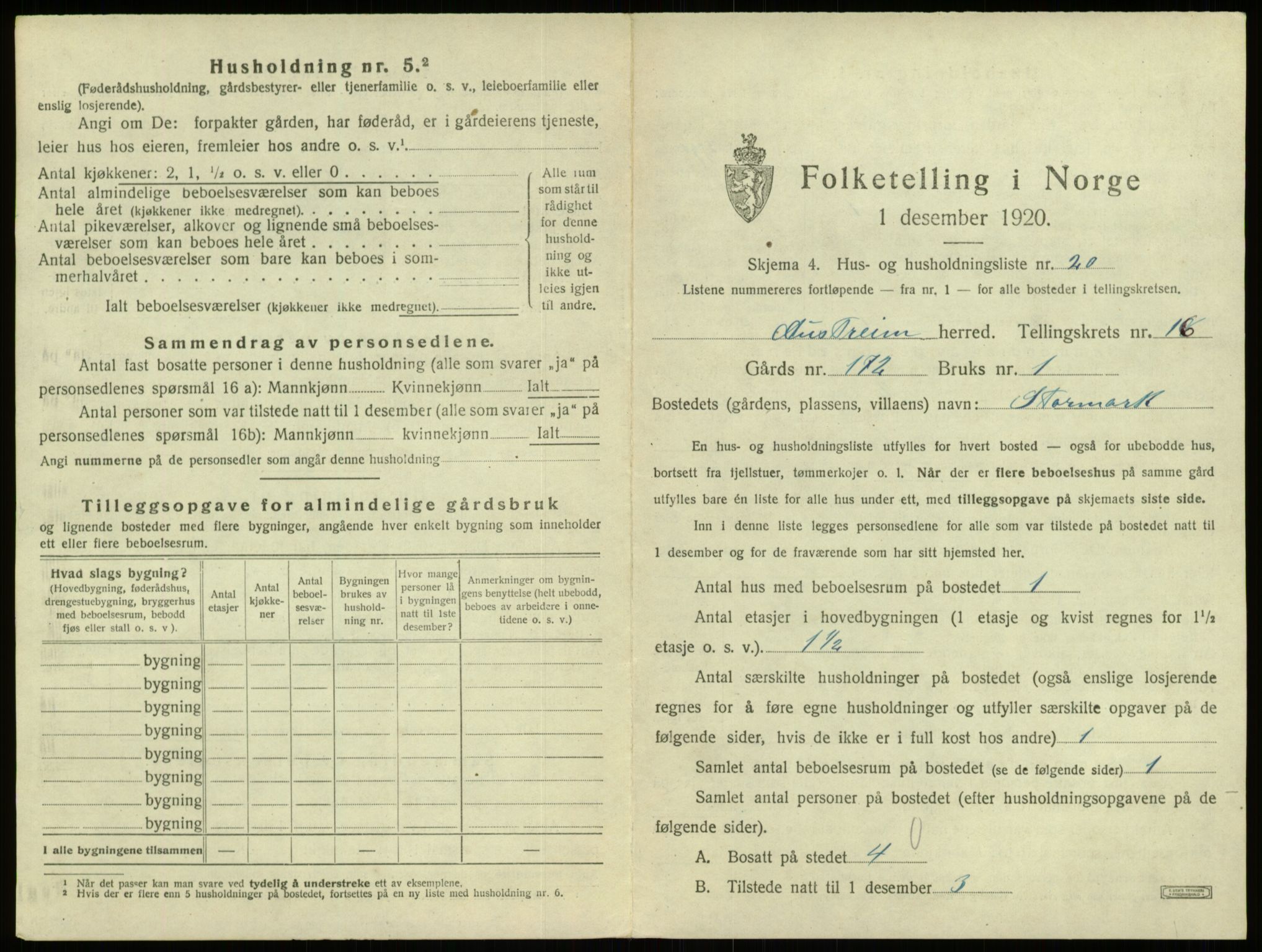 SAB, 1920 census for Austrheim, 1920, p. 758