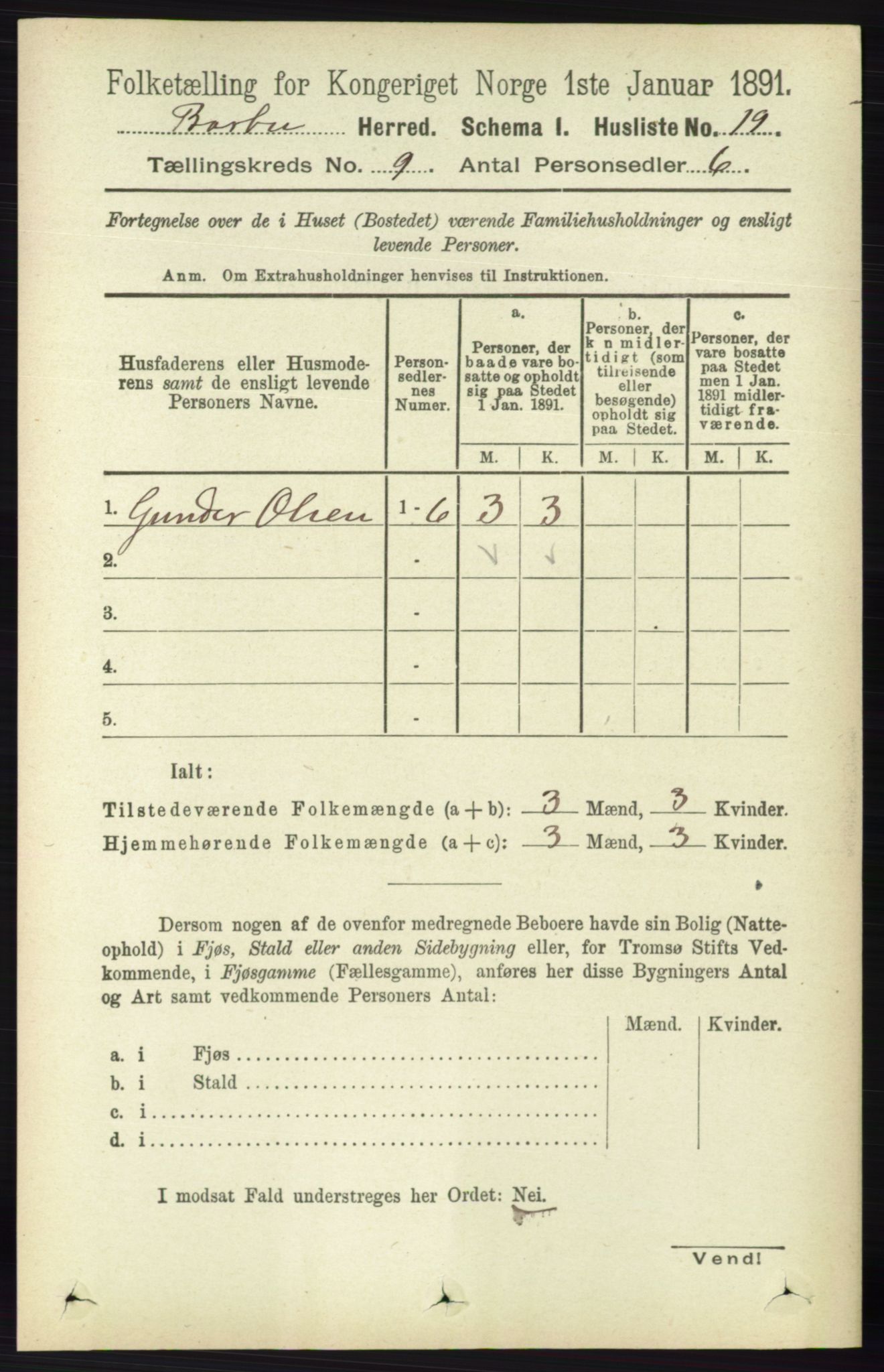 RA, 1891 census for 0990 Barbu, 1891, p. 7087