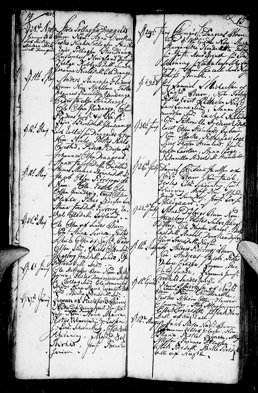 Flekkefjord sokneprestkontor, SAK/1111-0012/F/Fb/Fbc/L0001: Parish register (copy) no. B 1, 1773-1801, p. 14-15